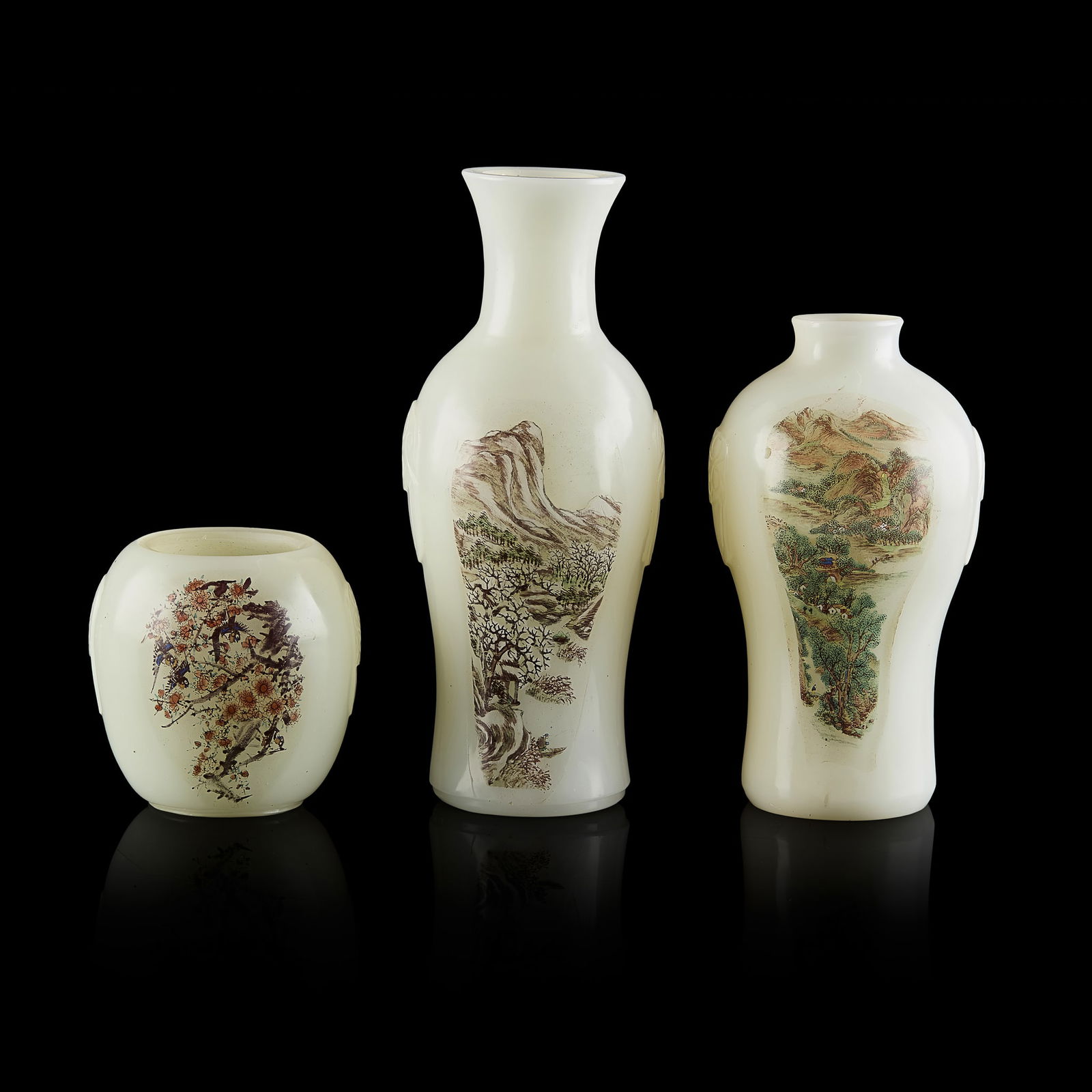 GROUP OF THREE CHINESE CELADON GLASS VASES (1 of 3)