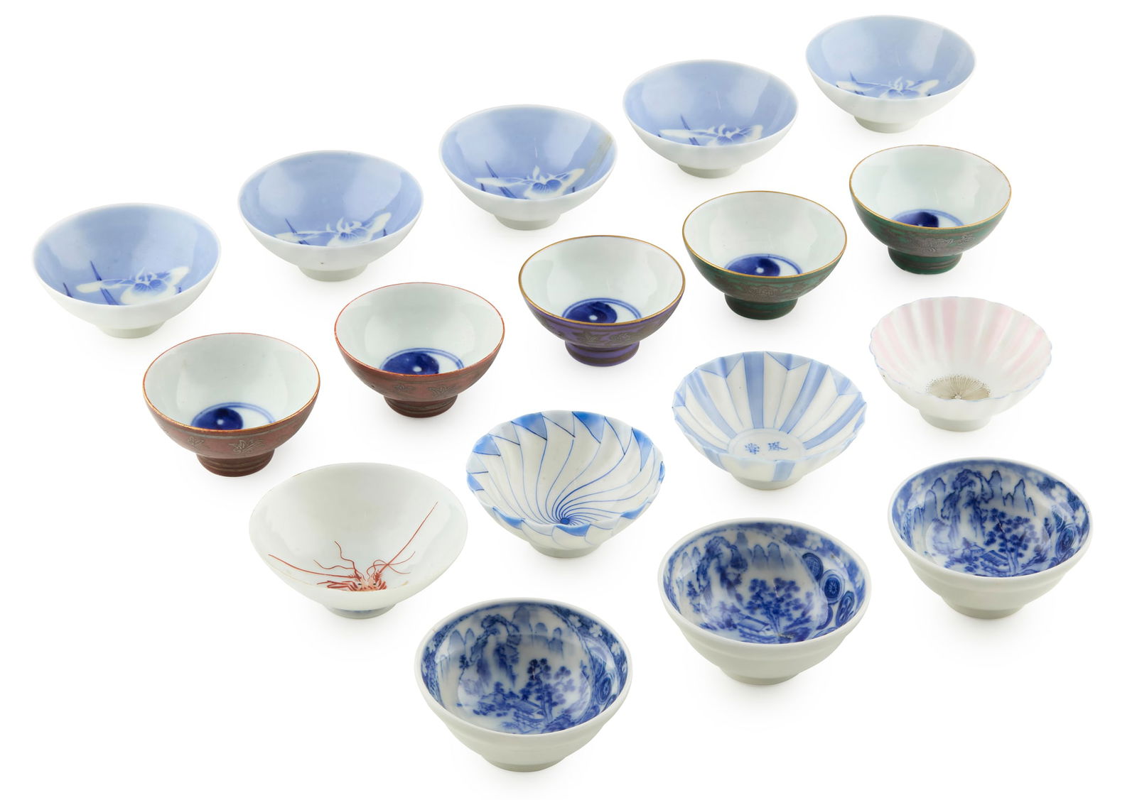GROUP OF SEVENTEEN JAPANESE SAKE CUPS (1 of 3)