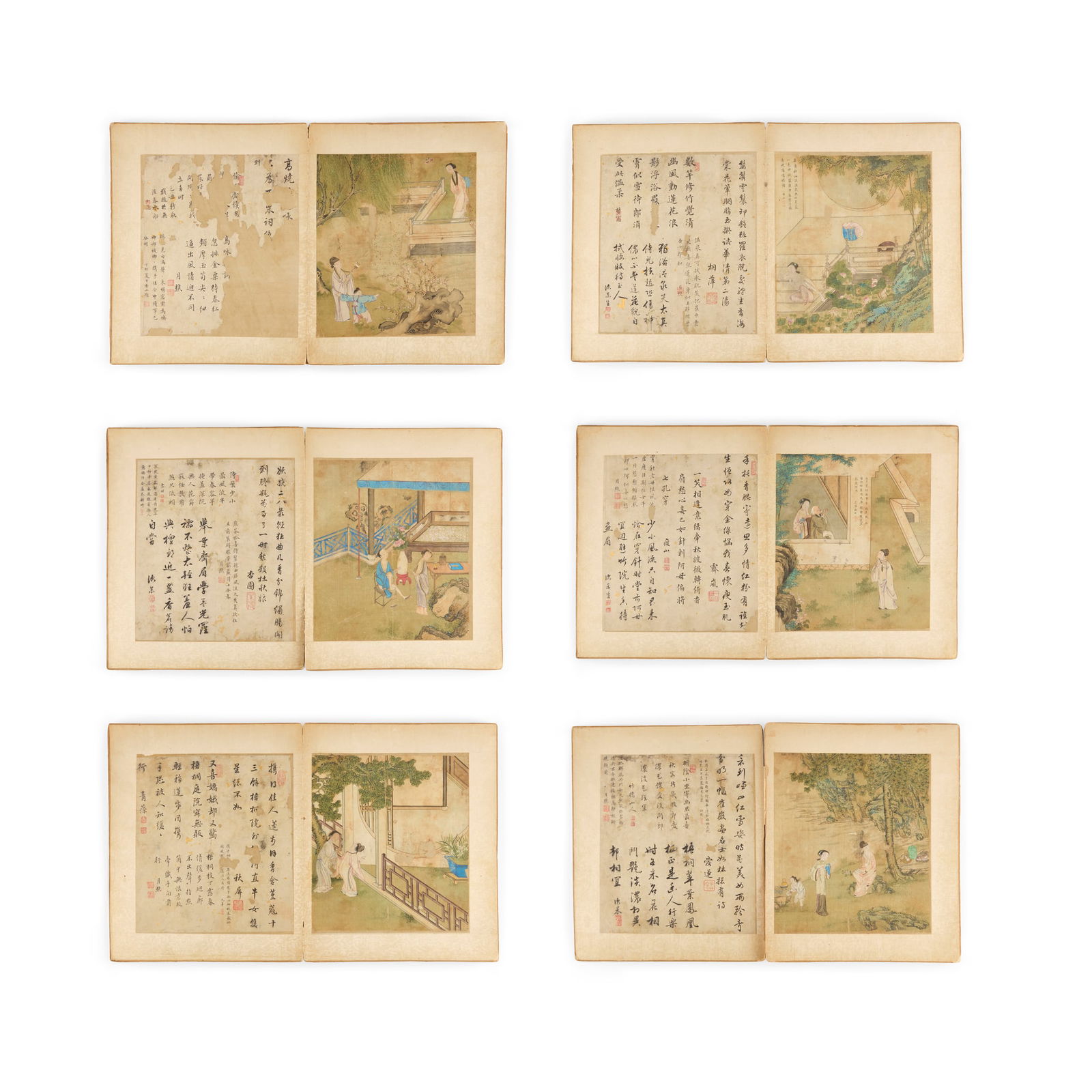 CHINESE ALBUM OF SIX 'ROMANCE' INK PAINTINGS WITH CALLIGRAPHIES (1 of 10)