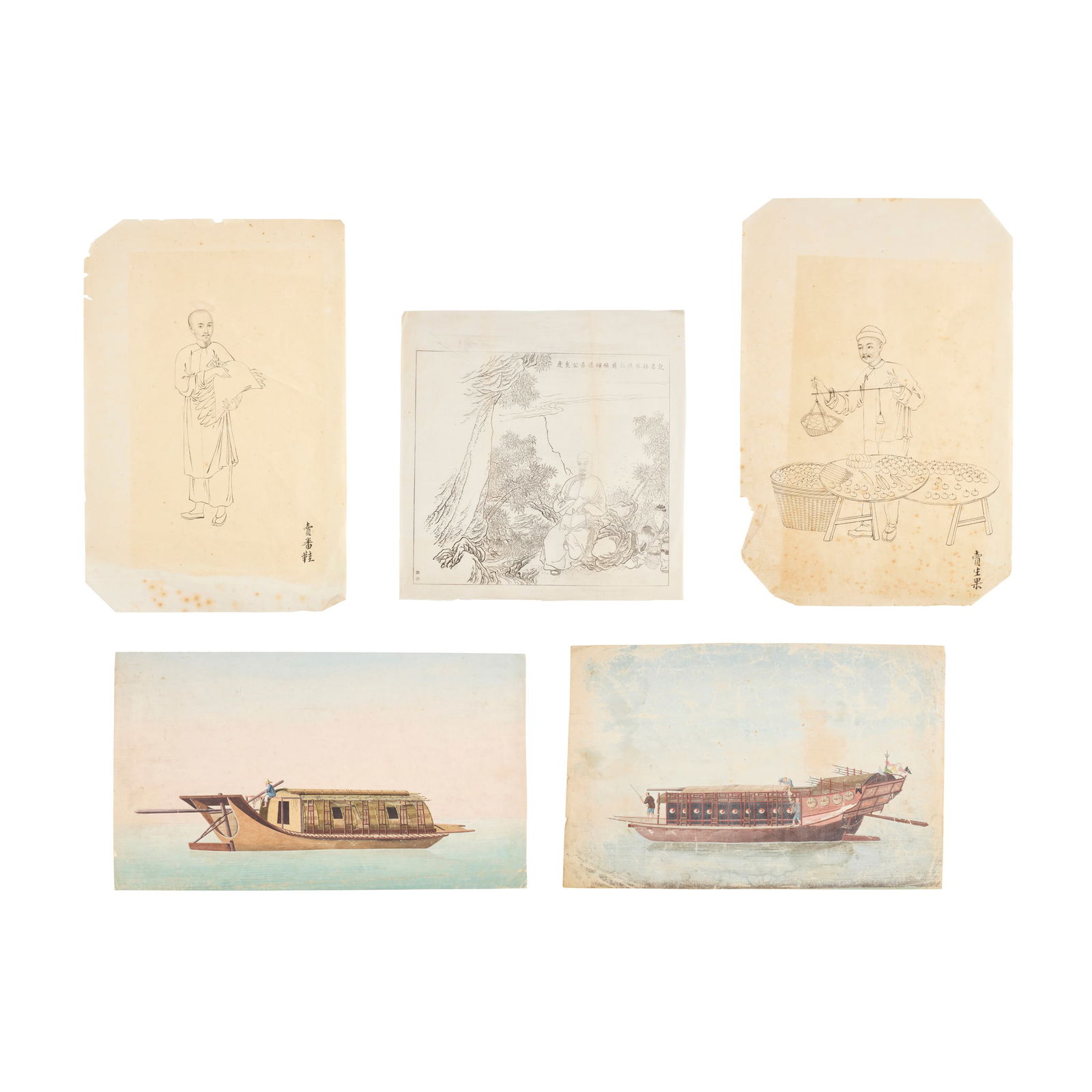 GROUP OF FIVE CHINESE PAINTINGS AND ONE PRINT (1 of 6)