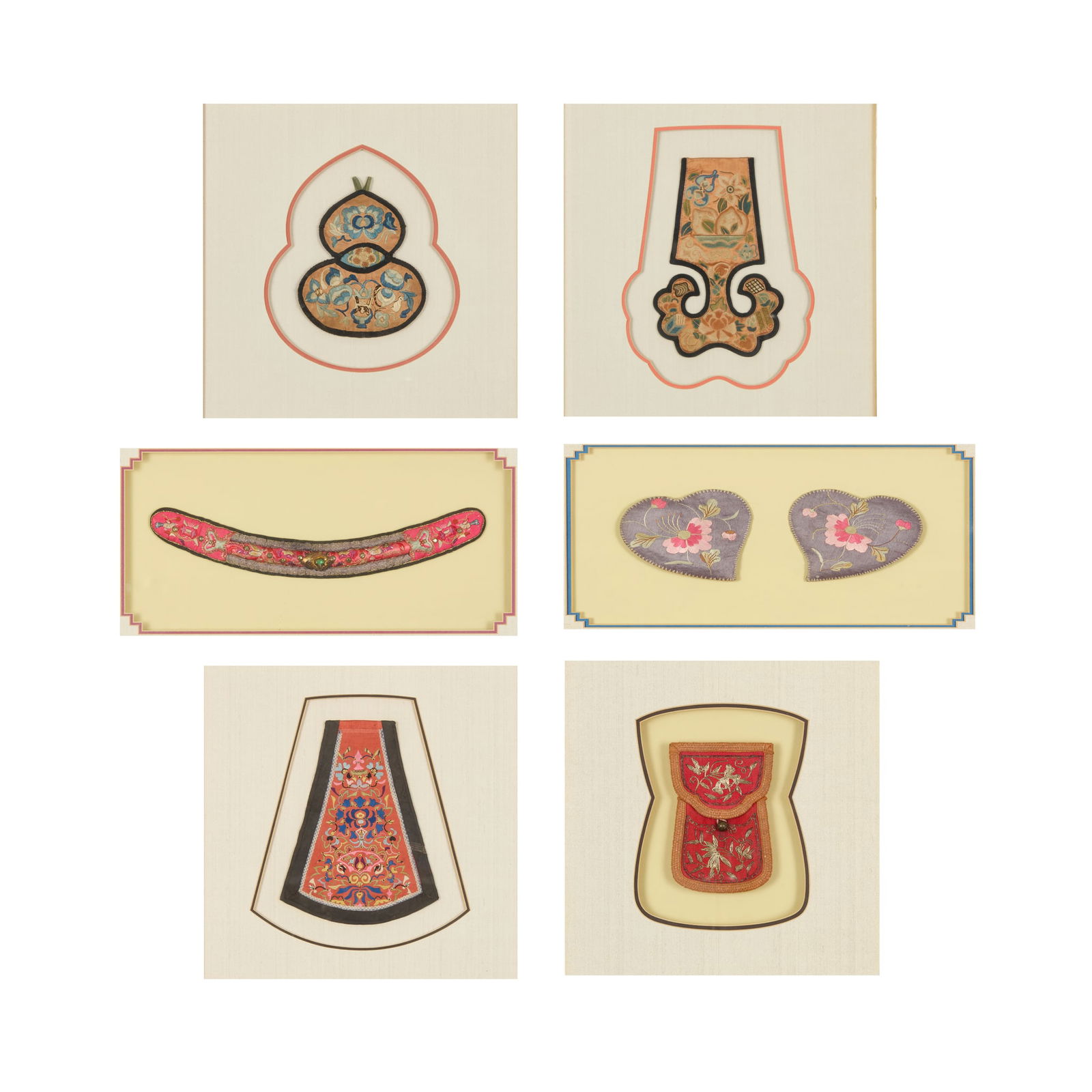 GROUP OF SIX CHINESE SILK EMBROIDERED ORNAMENTS (1 of 7)