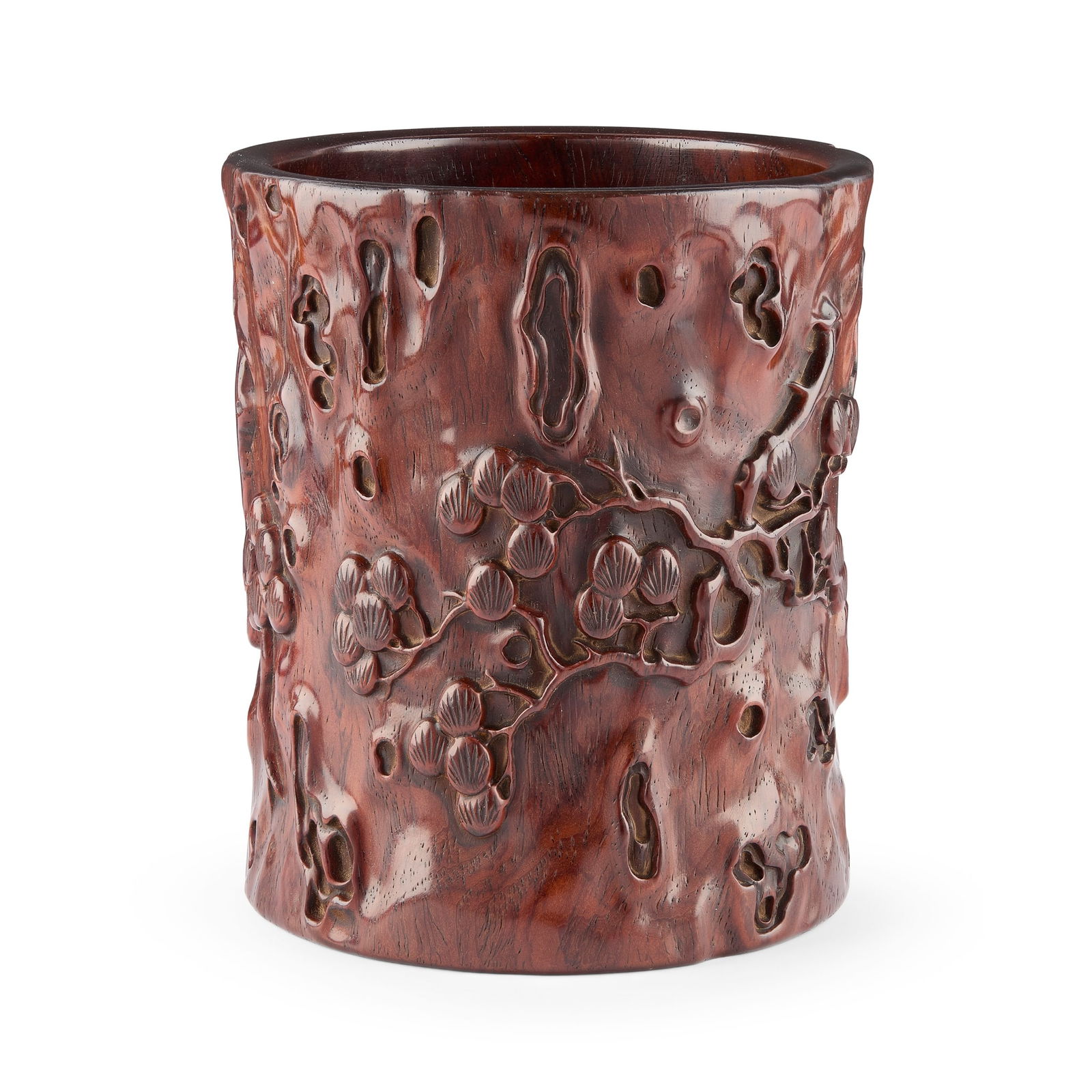 [PRIVATE ENGLISH COLLECTION] CHINESE HARDWOOD 'PINE TREE' BRUSH POT (1 of 1)