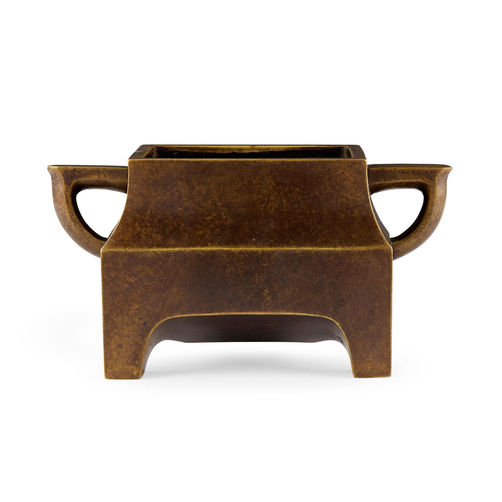 [PRIVATE ENGLISH COLLECTION] LARGE CHINESE BRONZE RECTANGULAR HANDLED CENSER (1 of 2)