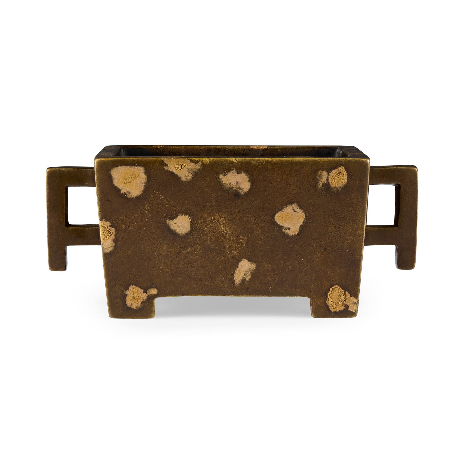 [PRIVATE ENGLISH COLLECTION] CHINESE GOLD-SPLASHED BRONZE RECTANGULAR CENSER (1 of 2)