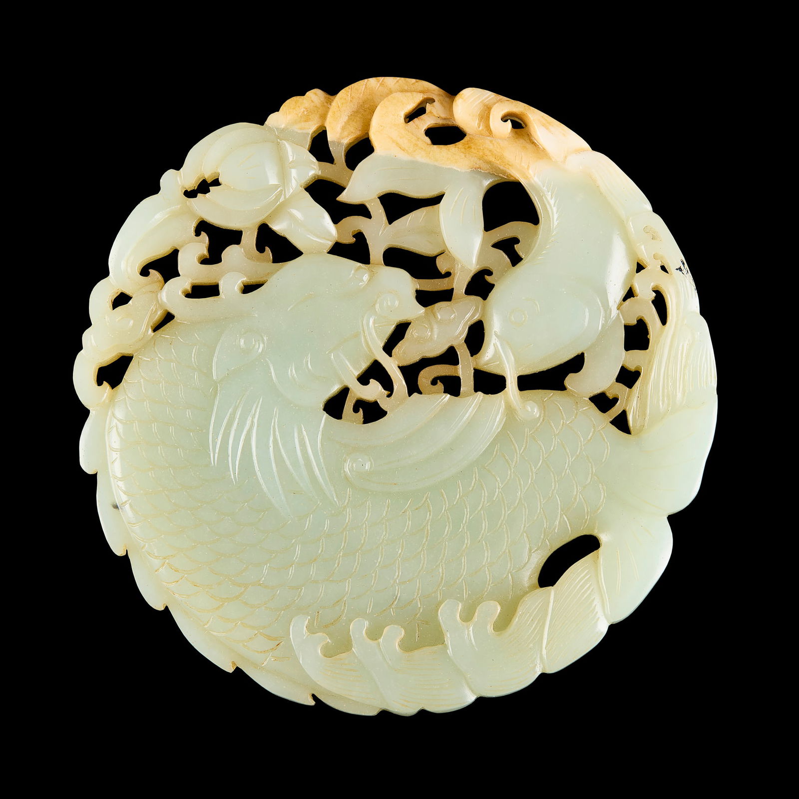 [PRIVATE ENGLISH COLLECTION] CHINESE PALE CELADON JADE 'DRAGON-CARP' PLAQUE (1 of 1)