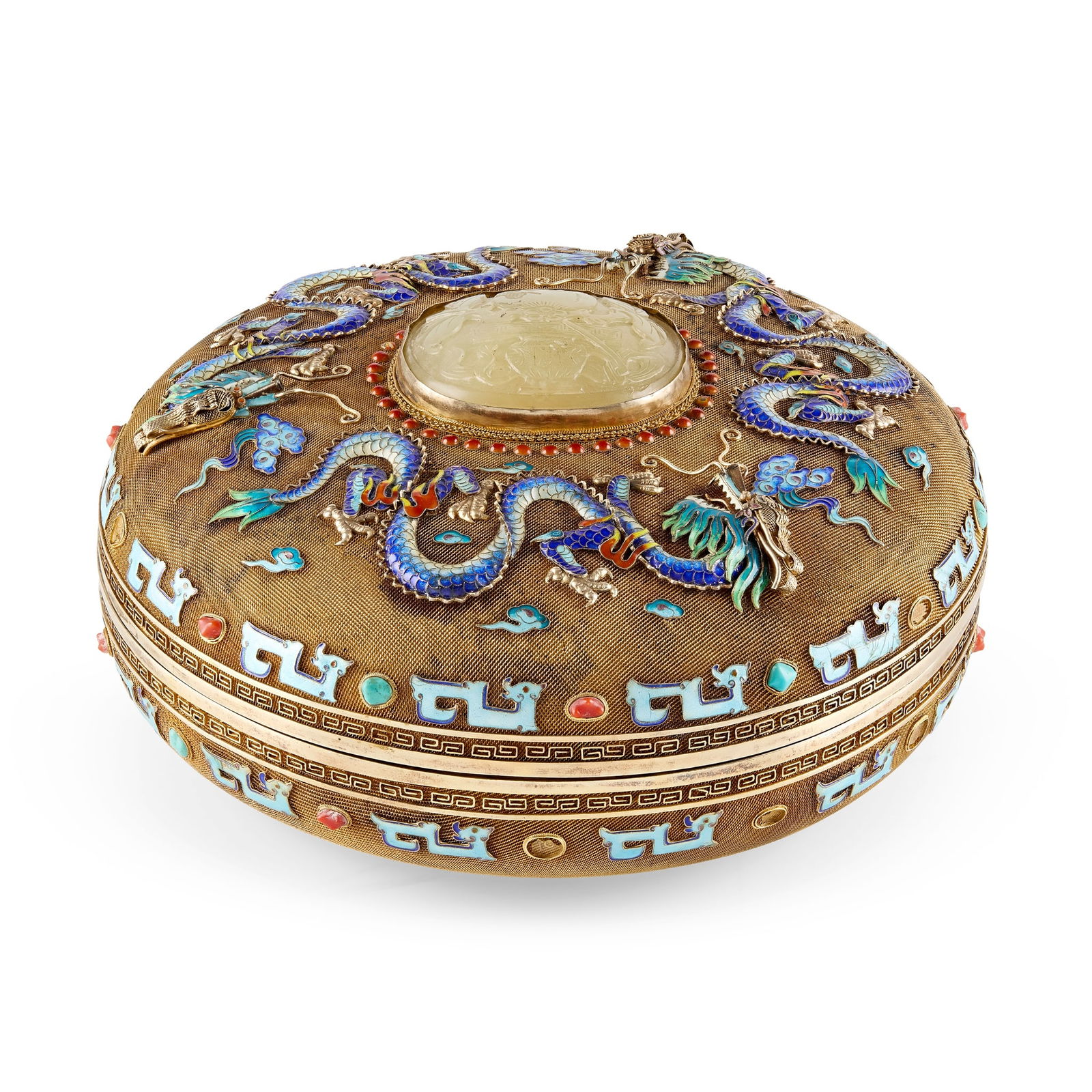 CHINESE GILT-SILVER AND CLOISONNE FILIGREE BOX AND COVER (1 of 4)