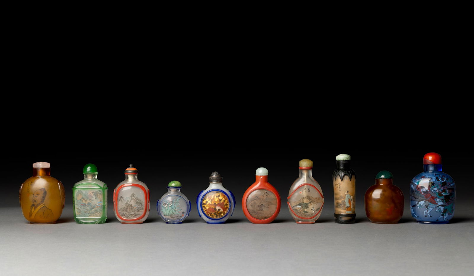 [COLLECTION OF PROF. J. GILBERT & CORA MCALLISTER] GROUP OF TEN CHINESE INSIDE PAINTED GLASS SNUFF (1 of 11)