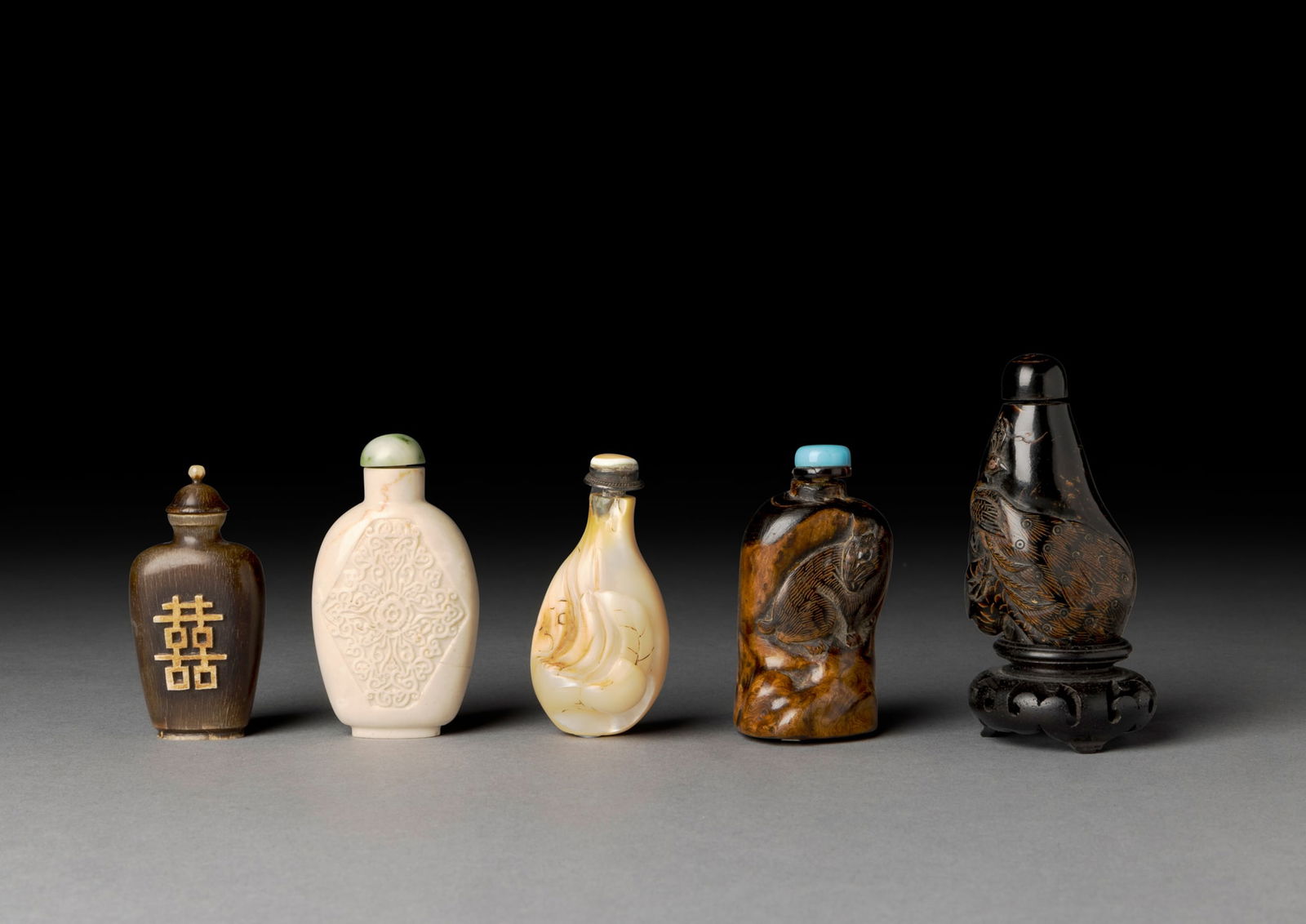 [COLLECTION OF PROF. J. GILBERT & CORA MCALLISTER] GROUP OF FIVE CHINESE SNUFF BOTTLES (1 of 13)