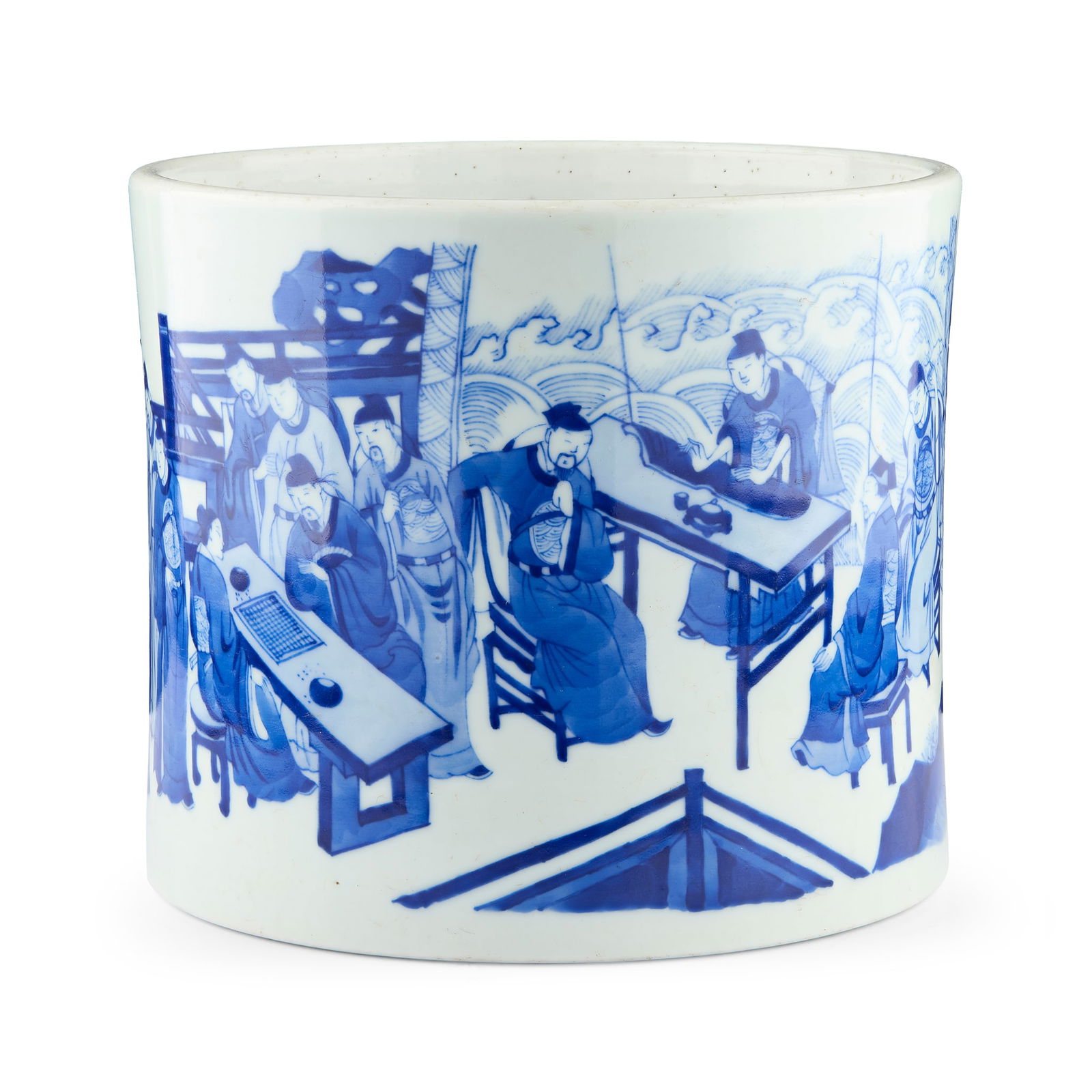 LARGE CHINESE BLUE AND WHITE 'LITERATI' BRUSH POT (1 of 1)