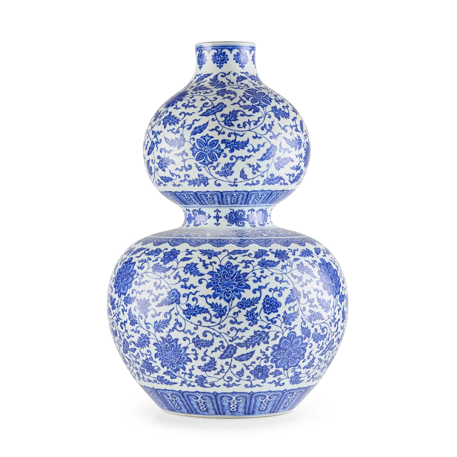 LARGE CHINESE BLUE AND WHITE 'LOTUS' DOUBLE-GOURD VASE (1 of 2)