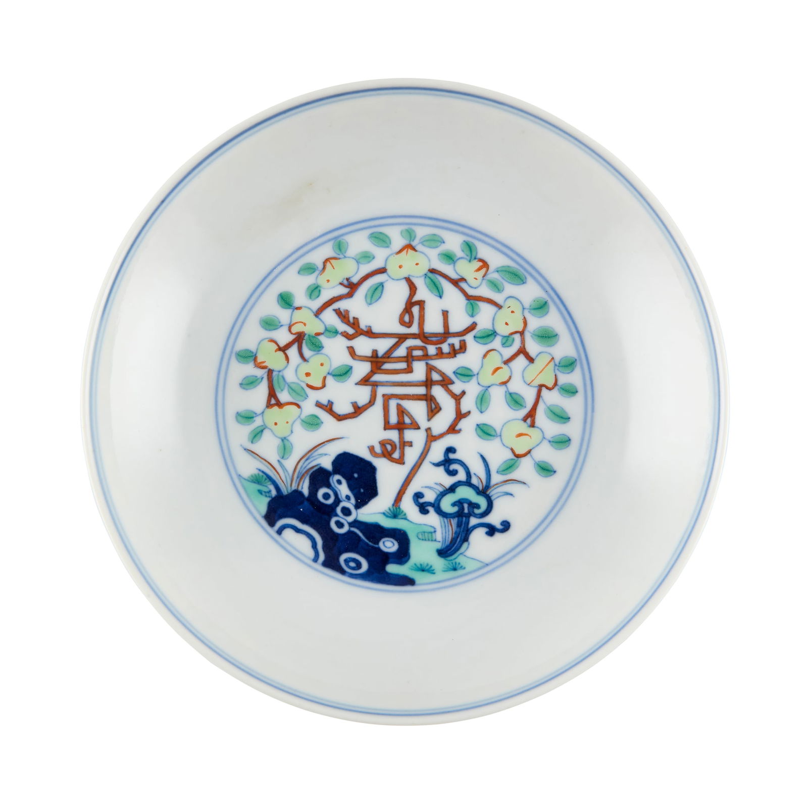 CHINESE DOUCAI 'LONGEVITY' DISH (1 of 2)