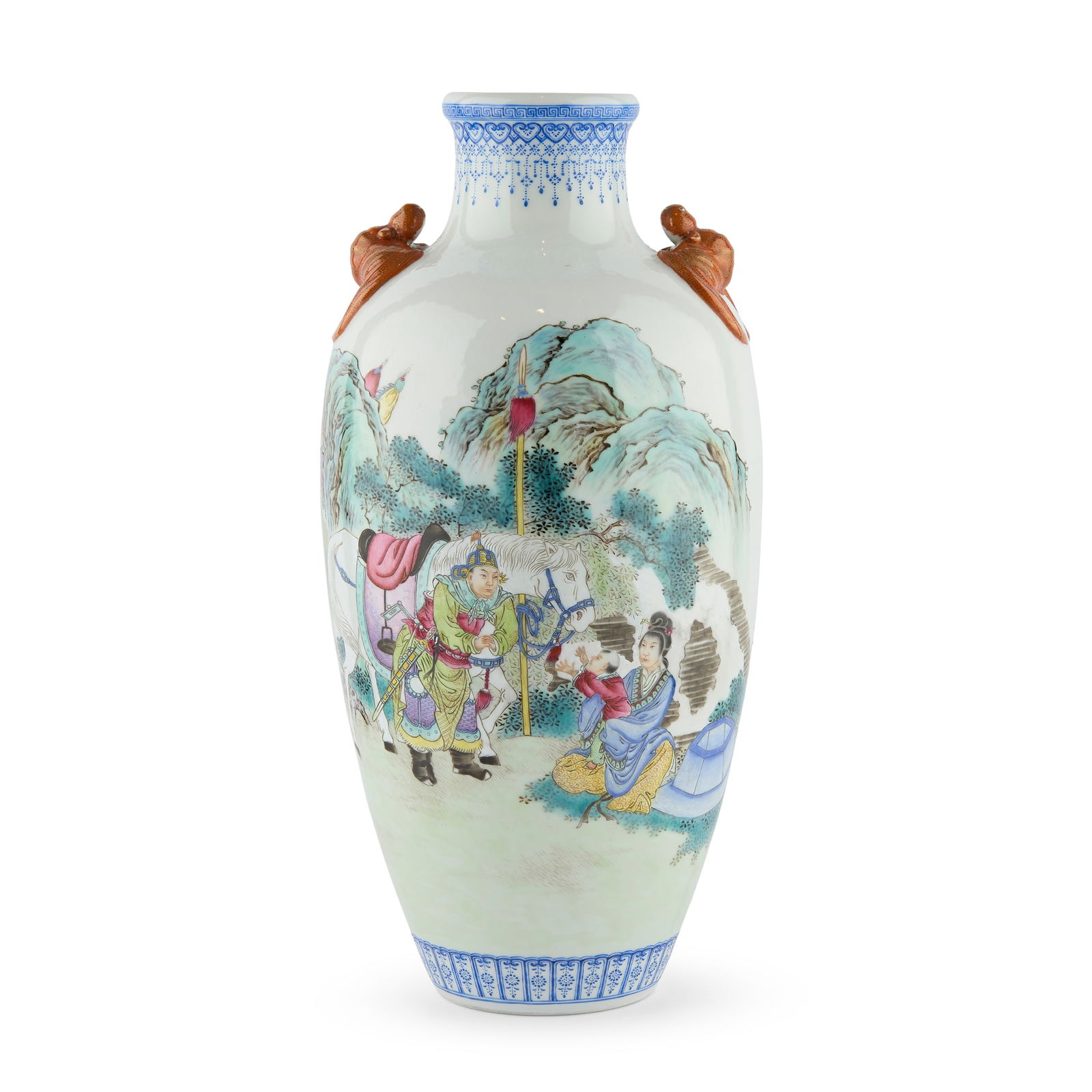 CHINESE FAMILLE ROSE 'CAVALRY RETURN HOME' VASE (1 of 2)