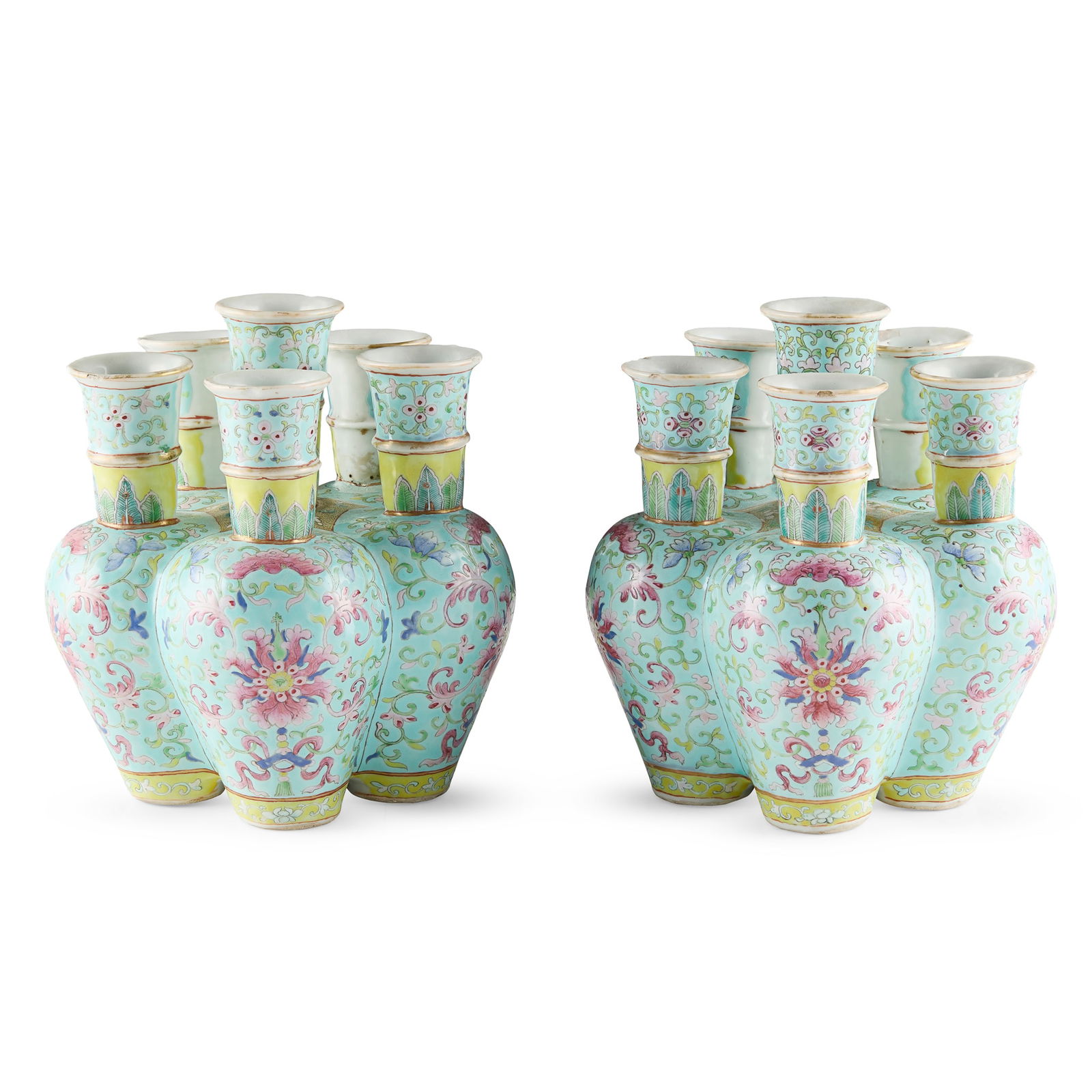 PAIR OF CHINESE FAMILLE ROSE CONJOINED VASES (1 of 1)