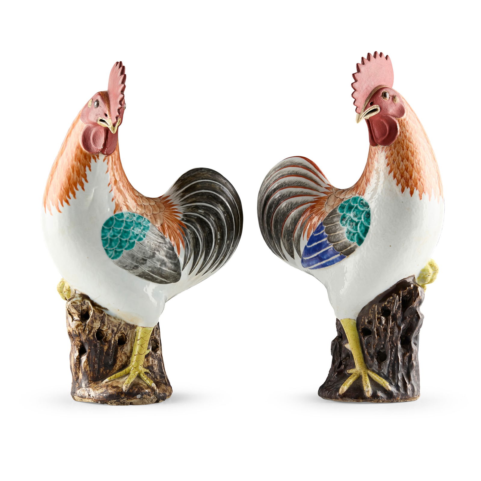 PAIR OF CHINESE FAMILLE ROSE ROOSTERS (1 of 2)