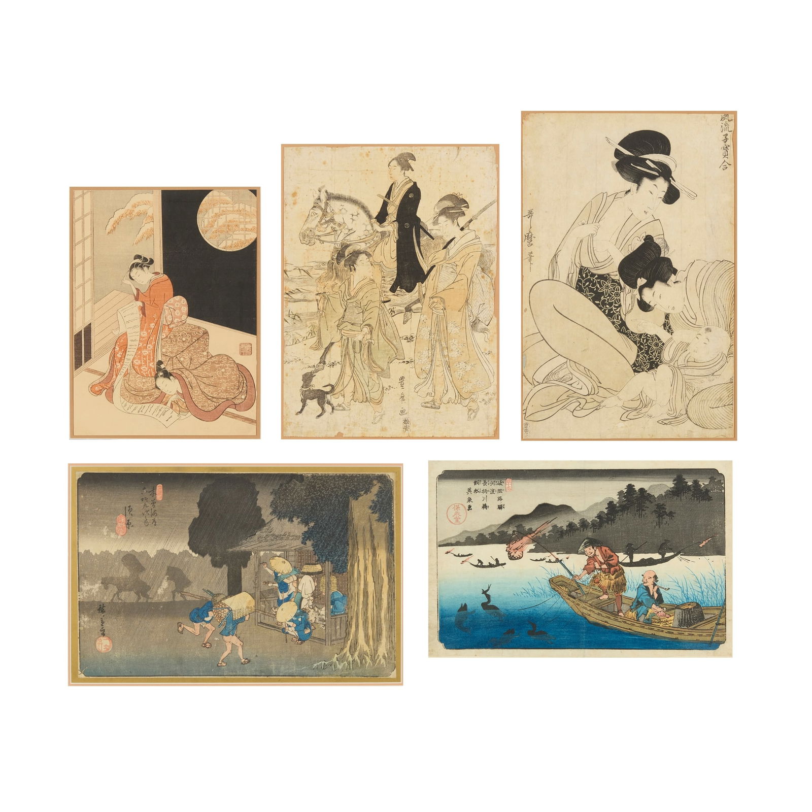 GROUP OF FIVE JAPANESE WOODBLOCK PRINTS (1 of 11)