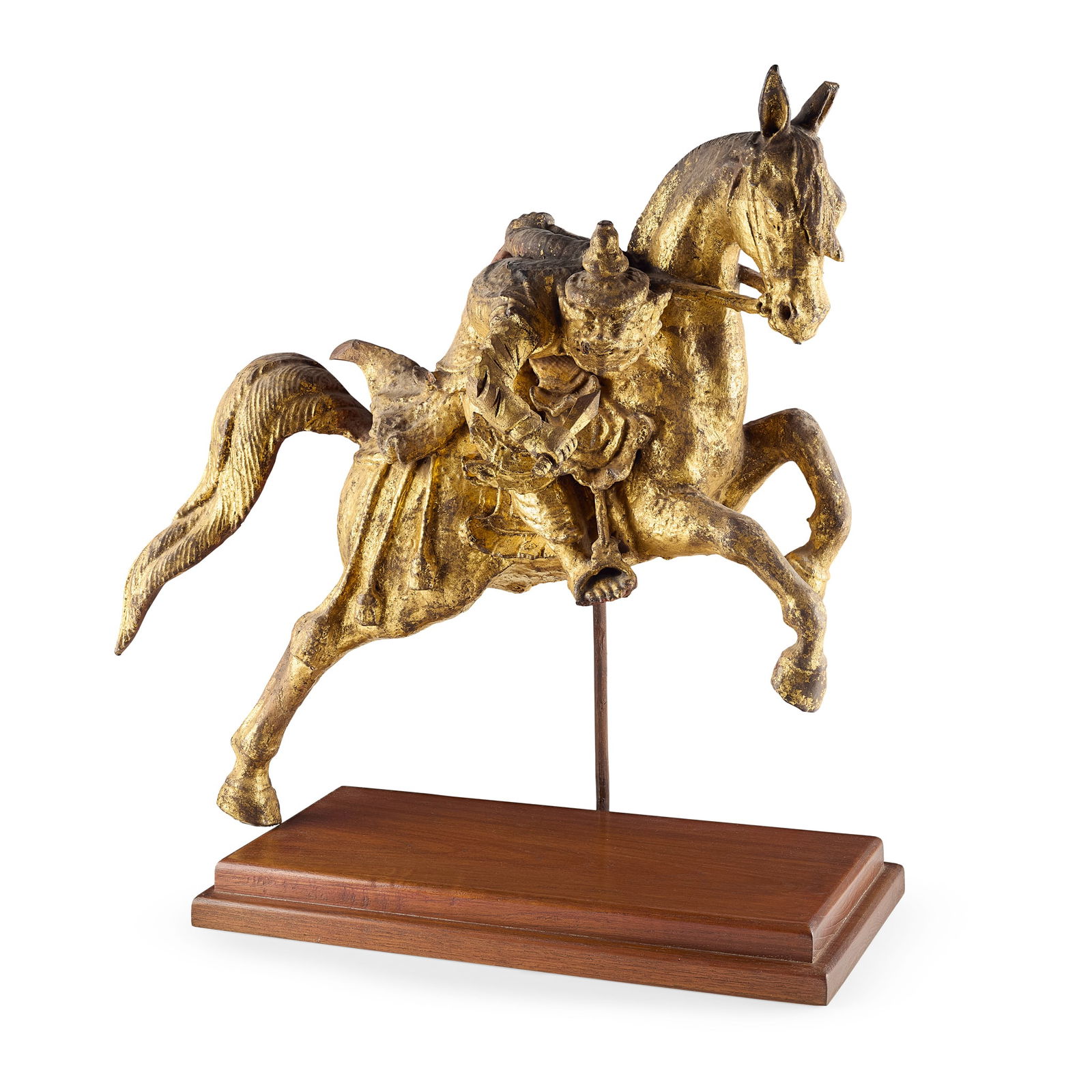 [PRIVATE UK COLLECTION] BURMESE GILT-LACQUER WOODEN FIGURE OF BELU ON HORSE (1 of 1)