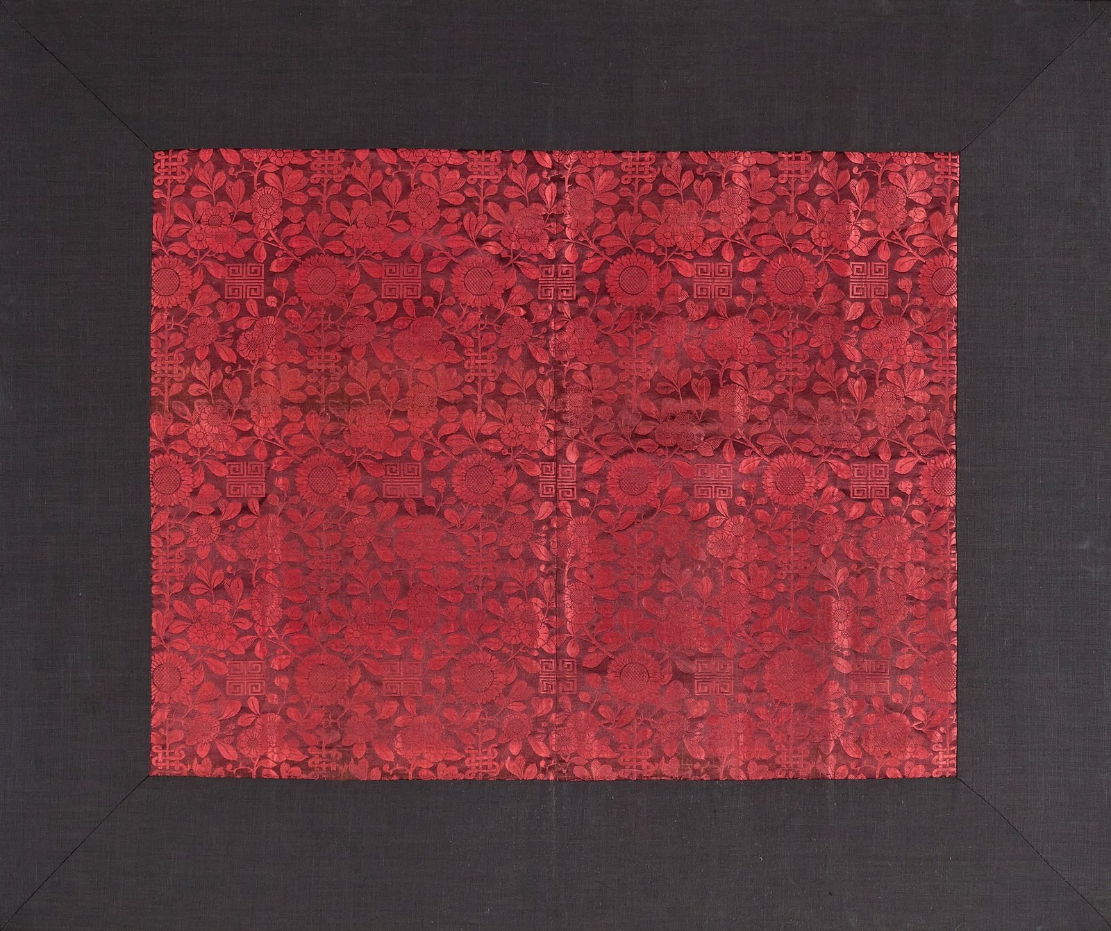 BRUCE TALBERT (1838-1881) FOR COWLISHAW, NICHOL & CO., MANCHESTER: BRUCE TALBERT (1838-1881) FOR COWLISHAW, NICHOL & CO., MANCHESTER AESTHETIC MOVEMENT FURNISHING TEXTILE PANEL, 1878 woven silk damask, within a later black linen border, mounted on cloth covered board