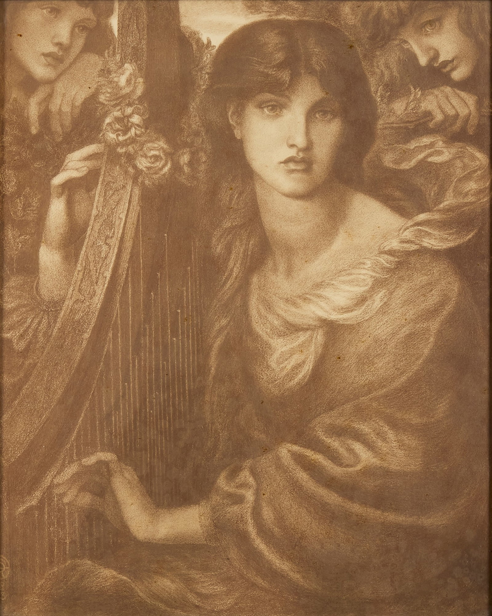 FREDERICK HOLLYER (1838-1933) AFTER DANTE GABRIEL ROSSETTI: FREDERICK HOLLYER (1838-1933) AFTER DANTE GABRIEL ROSSETTI 'LA GHIRLANDATA', CIRCA 1880 platinotype photographic reproduction, artist's monogram and dated 1873 lower left 44cm x 35.5cm (frame size 64c