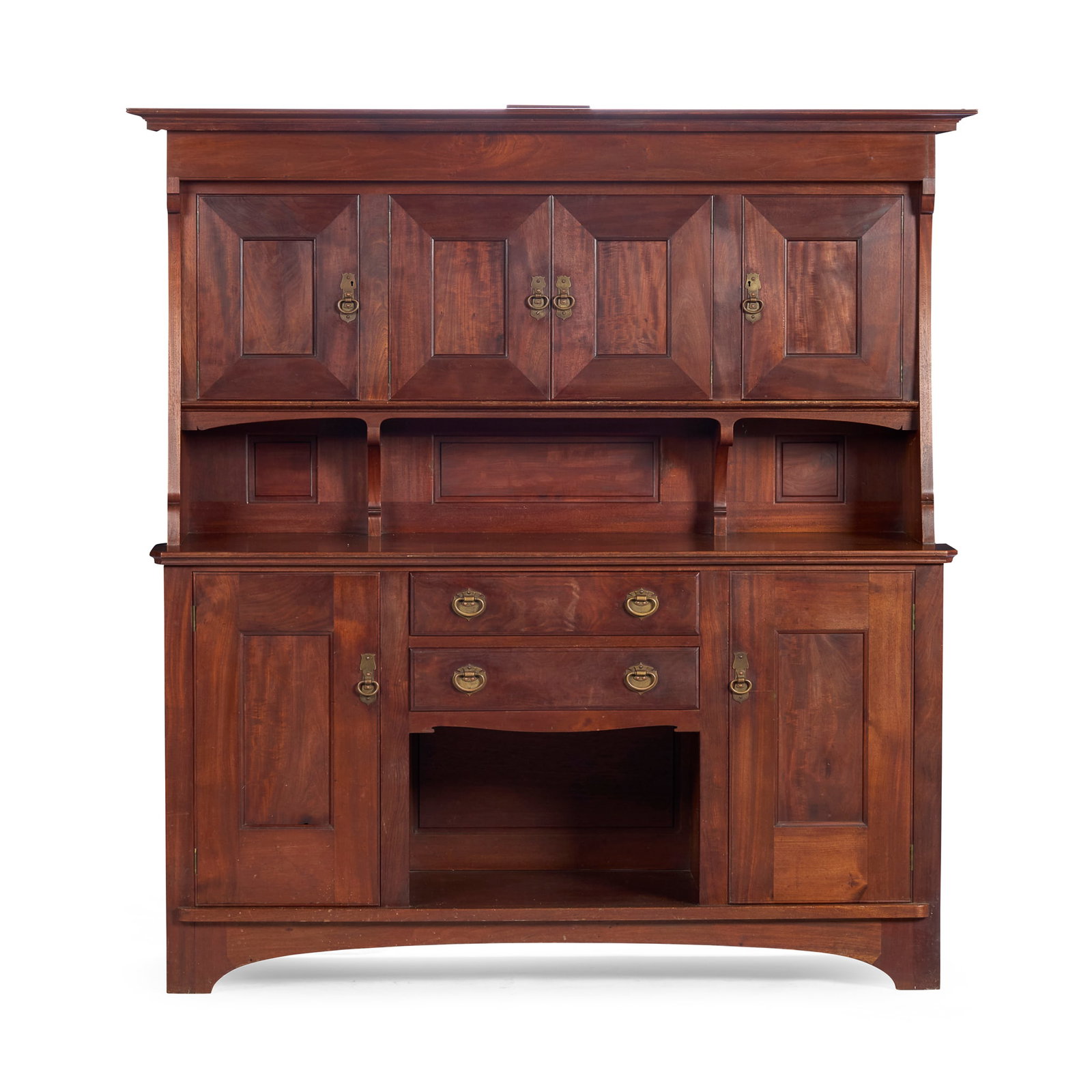 RICHARD LLEWELLYN RATHBONE (1864-1939): RICHARD LLEWELLYN RATHBONE (1864-1939) ARTS & CRAFTS DINING ROOM CABINET, CIRCA 1890 fruitwood, with bronze fittings 170cm wide, 176.5cm high, 53.5cm deep