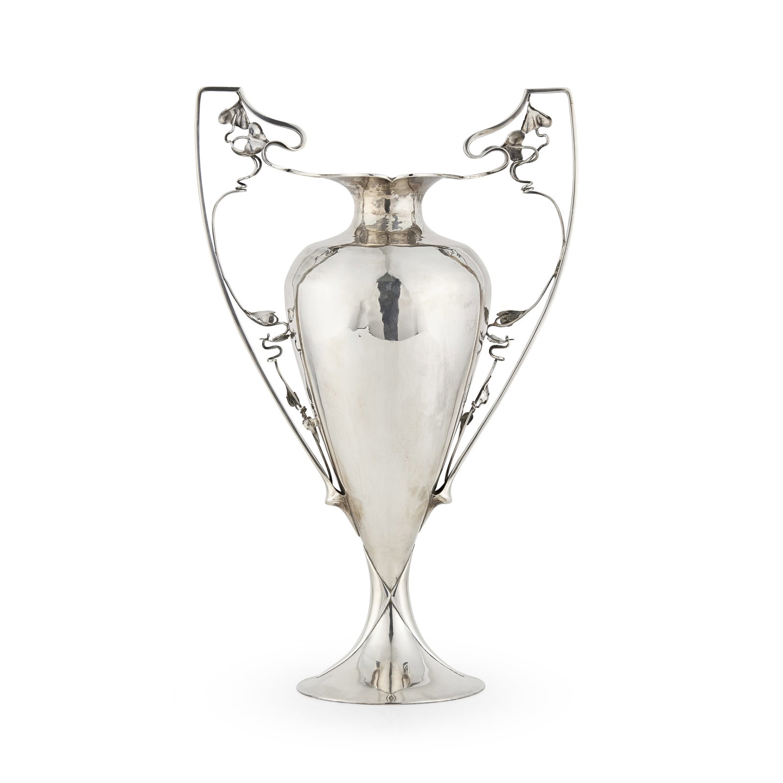 KATE HARRIS (1878-1949) FOR G.L. CONNELL LTD.: KATE HARRIS (1878-1949) FOR G.L. CONNELL LTD. LARGE TWIN-HANDLED VASE, 1901 silver, stamped maker's mark, hallmarked London 1901, 1527g 29cm wide, 46cm high