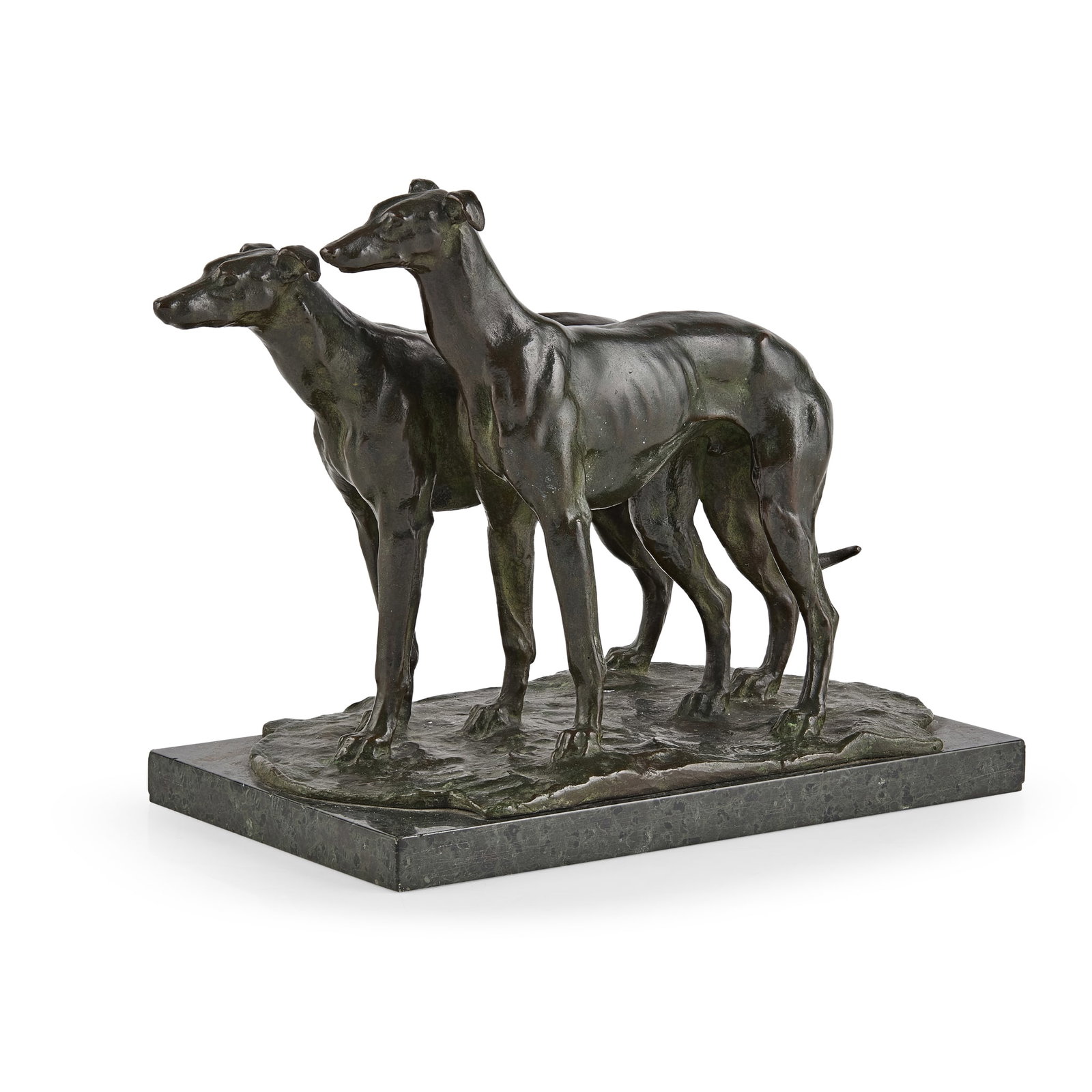 § WILLIAM REID DICK (1879-1961): WILLIAM REID DICK (1879-1961) 'TWO GREYHOUNDS', 1927 bronze, on marble base, signed REID DICK in the bronze 20cm wide,15cm high