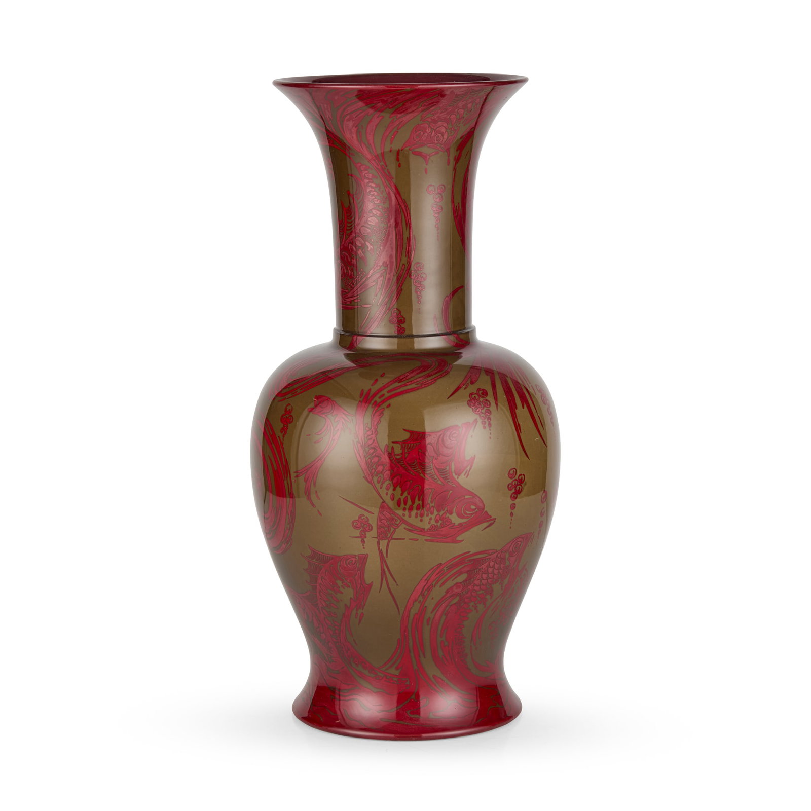 CICELY JACKSON FOR BERNARD MOORE (1850-1935): CICELY JACKSON FOR BERNARD MOORE (1850-1935) LARGE FLAMBÉ BALUSTER VASE, CIRCA 1905 flambé-glazed earthenware, signed to base BERNARD MOORE, with artist's monogram 44.3cm high