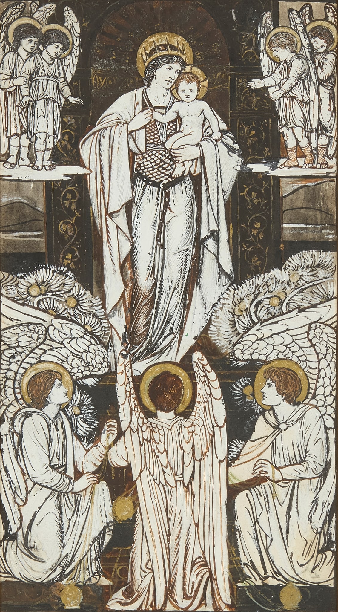 SIDNEY METEYARD (1868-1947): SIDNEY METEYARD (1868-1947) LIMOGES PANEL DESIGN watercolour, body colour, gold 31cm x 17.5cm (frame size 49cm x 34cm) Exhibited: Birmingham, City Museum and Art Gallery Masterly Art 15th November 198