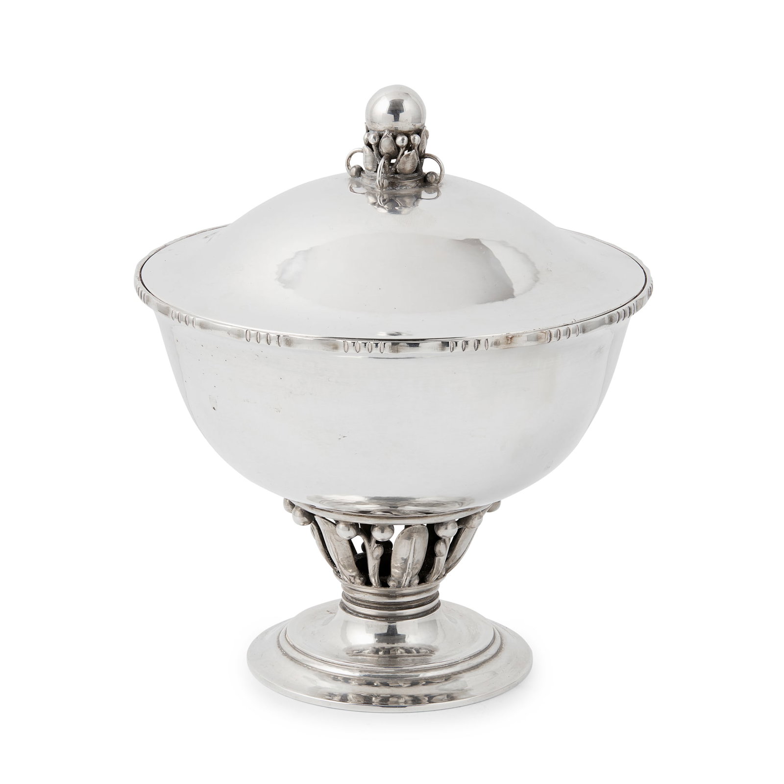 GEORG JENSEN (1866-1935): GEORG JENSEN (1866-1935) 'LOUVRE' BOWL AND COVER, MODEL 180C, 1925-1933 silver, stamped maker's mark GEORG JENSEN, DENMARK, STERLING, GJ/ 925/ S, 180C, import marks for George Stockwell London