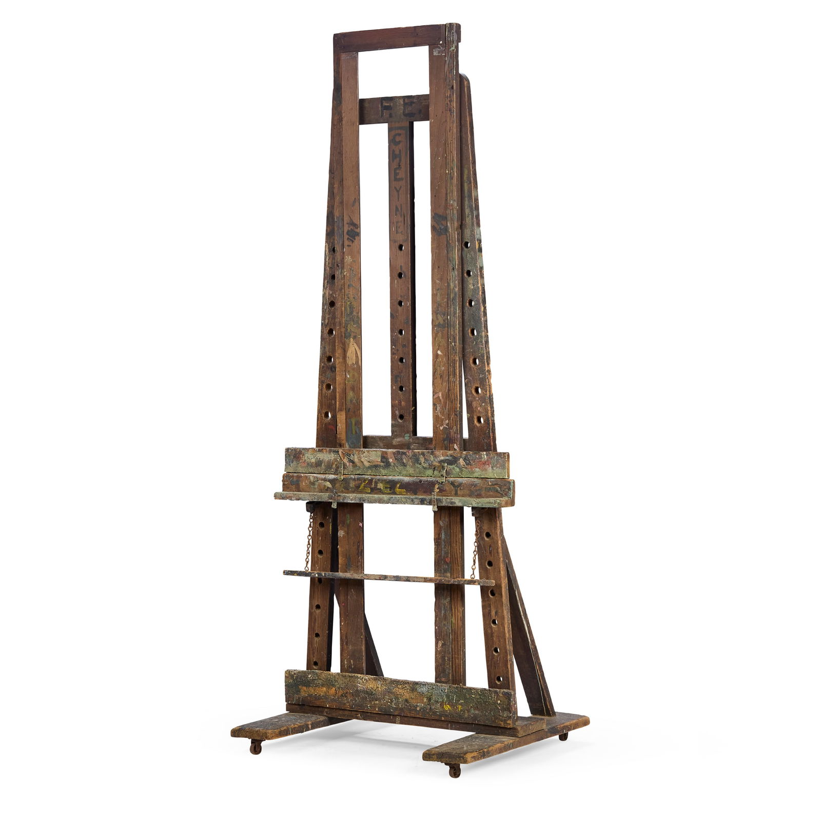 CHARLES RENNIE MACKINTOSH (1868-1928): CHARLES RENNIE MACKINTOSH (1868-1928) EASEL FOR THE GLASGOW SCHOOL OF ART, CIRCA 1910 stained pine, wrought steel 76cm wide, 238cm high, 73cm deep Literature: Billcliffe R. Charles Rennie