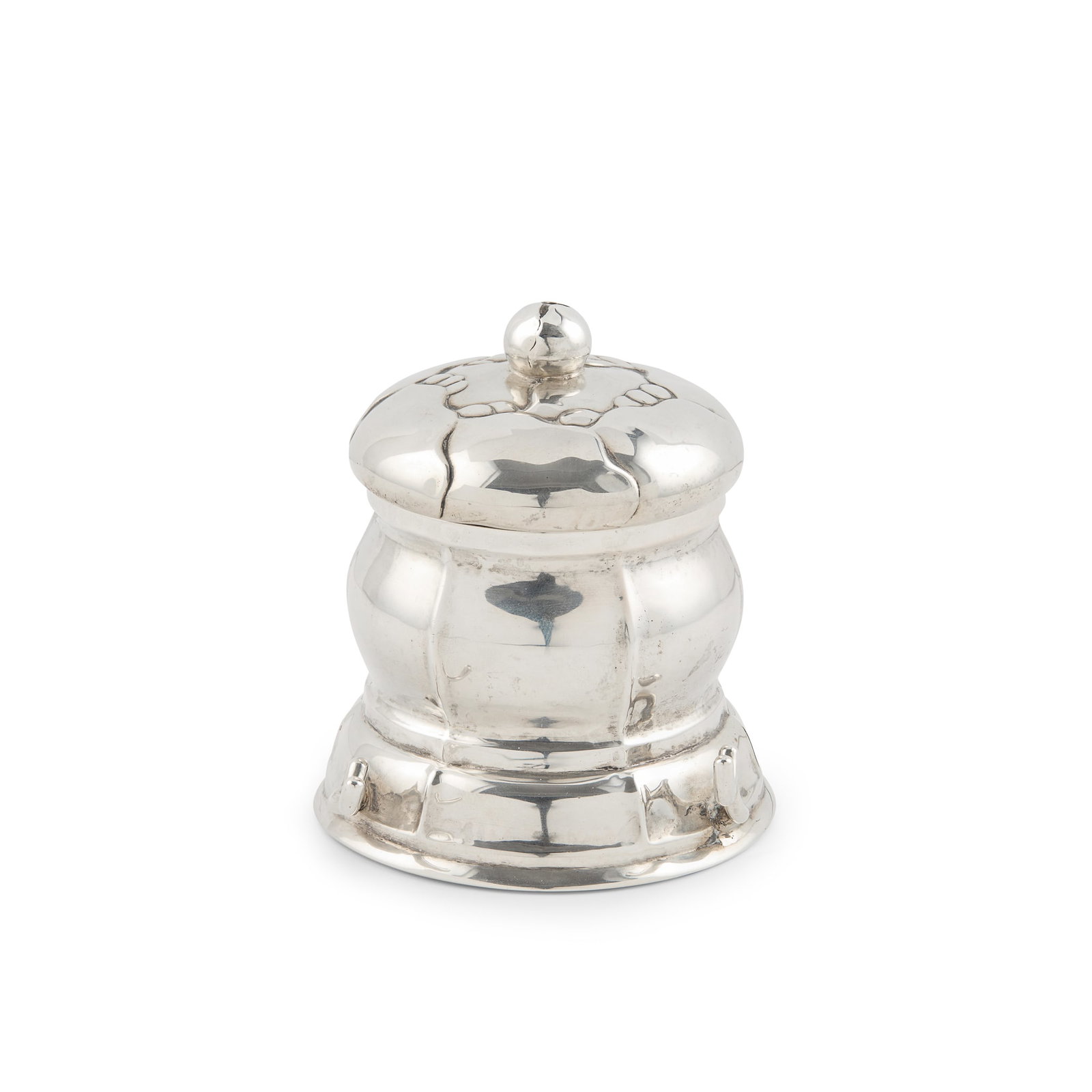 GEORG JENSEN (1866-1935): GEORG JENSEN (1866-1935) INKWELL, MODEL 59, CIRCA 1915-30 830 standard silver, with glass liner, stamped maker's mark GEORG JENSEN/ COPENHAGEN/ GJ/ 830/ S, 59 8.5cm high