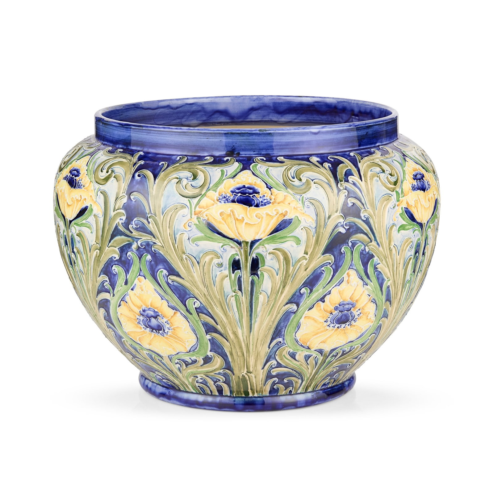 WILLIAM MOORCROFT (1872-1945) FOR JAMES MACINTYRE & CO.: WILLIAM MOORCROFT (1872-1945) FOR JAMES MACINTYRE & CO. LARGE 'POPPY' FLORIAN WARE JARDINIÈRE, CIRCA 1900 glazed earthenware, signed W. MOORCROFT/ DES., printed maker's mark and registration