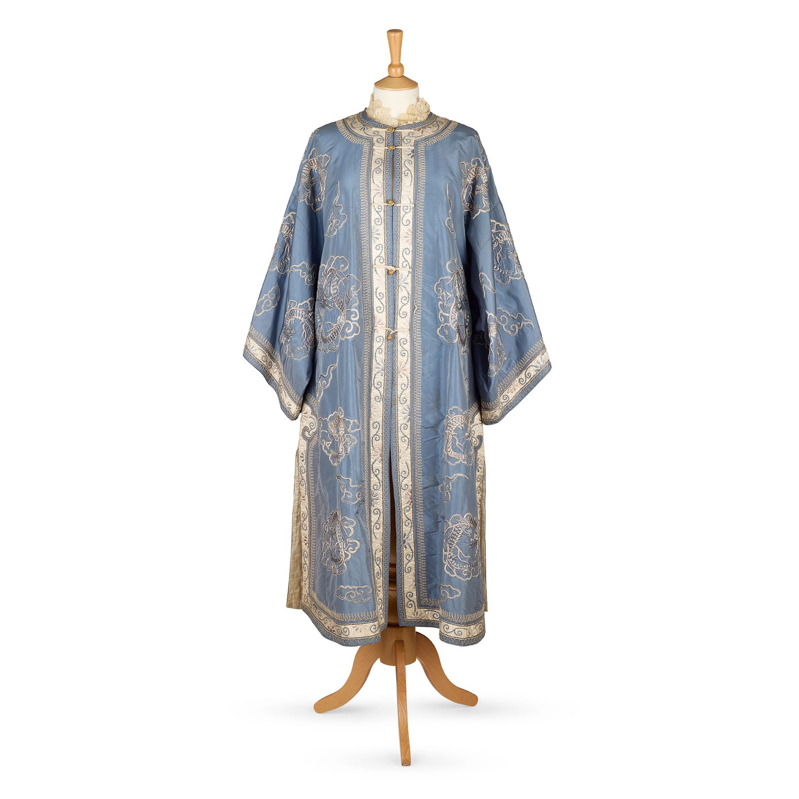 LIBERTY & CO., LONDON (RETAILER): LIBERTY & CO., LONDON (RETAILER) KIMONO, EARLY 20TH CENTURY embroidered silk, lined, brass buttons, together with a copy of the original receipt from Liberty's dated August 1919