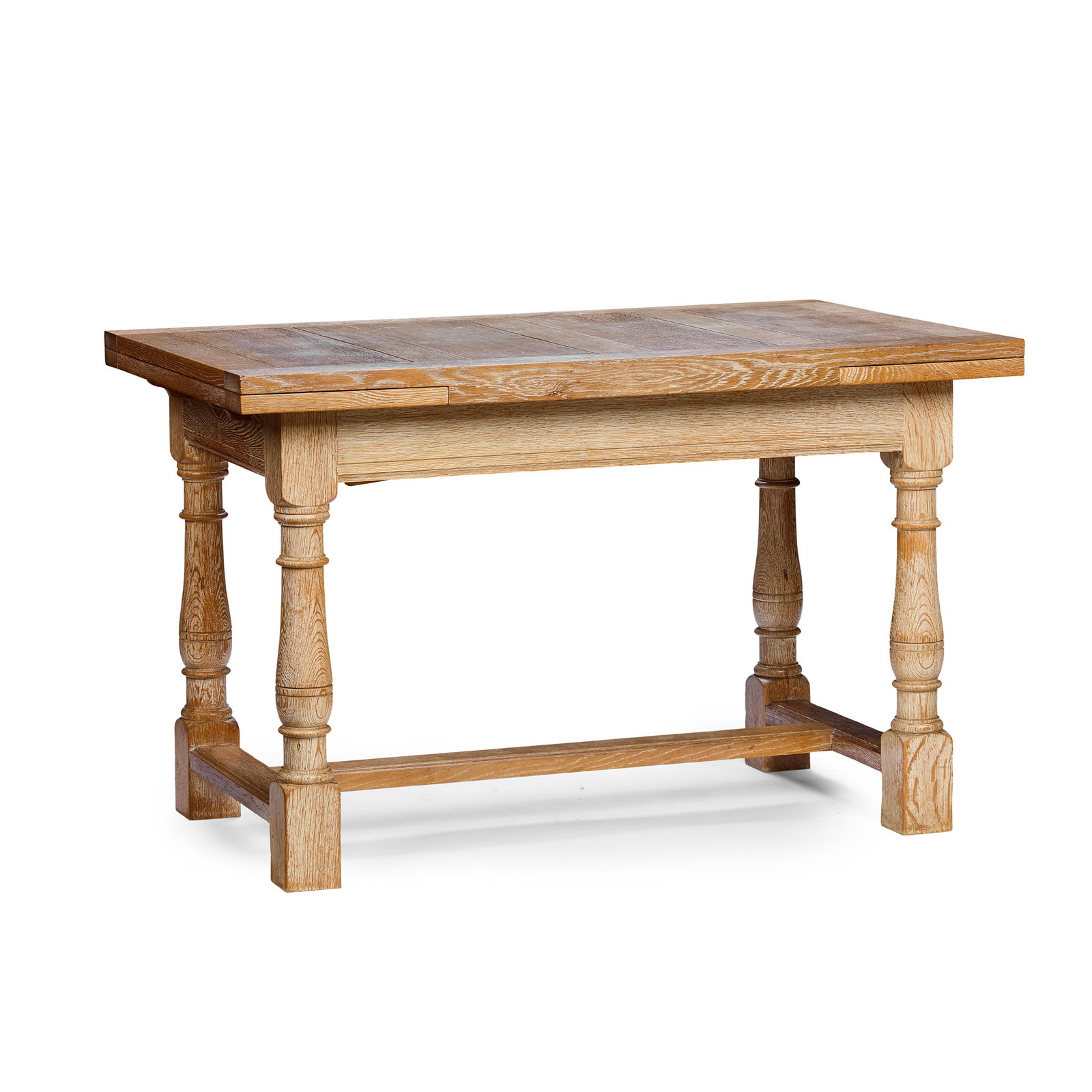 HEAL & SON, LONDON: HEAL & SON, LONDON DRAW-LEAF DINING TABLE, CIRCA 1920 limed oak, 122cm long closed, 183.4cm long open, 76cm high, 76cm deep