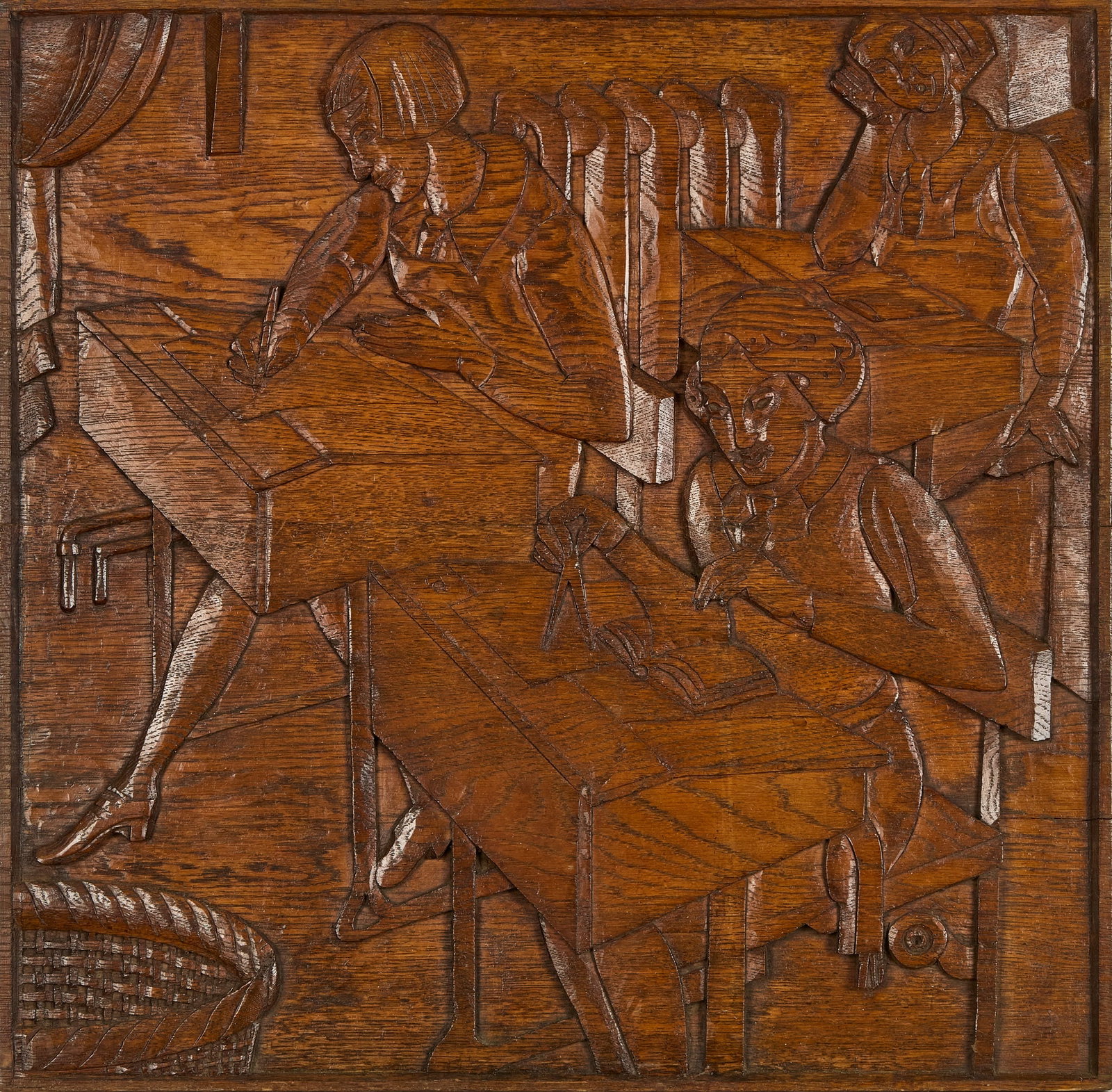 MANNER OF TIRZAH GARWOOD: MANNER OF TIRZAH GARWOOD CARVED WALL PANEL, CIRCA 1930 oak 51.5cm x 52cm