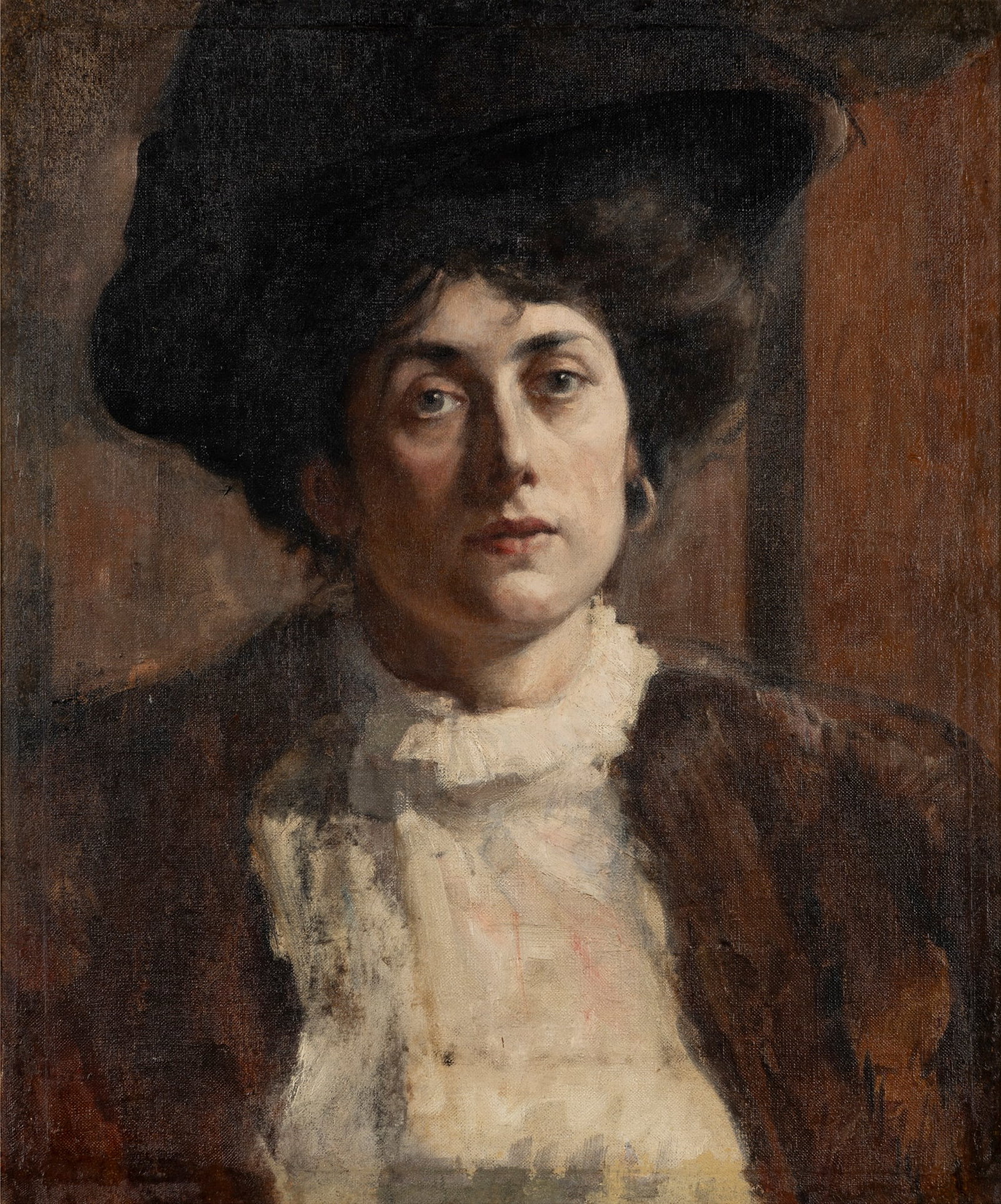 § GERALD LESLIE BROCKHURST R.A. (BRITISH 1890-1978): GERALD LESLIE BROCKHURST R.A. (BRITISH 1890-1978) PORTRAIT OF A LADY (WITH PORTRAIT OF MAN TO THE REVERSE) signed (portrait to reverse,) oil on canvas 58.5cm x 48.5cm (23in x 19in) Private