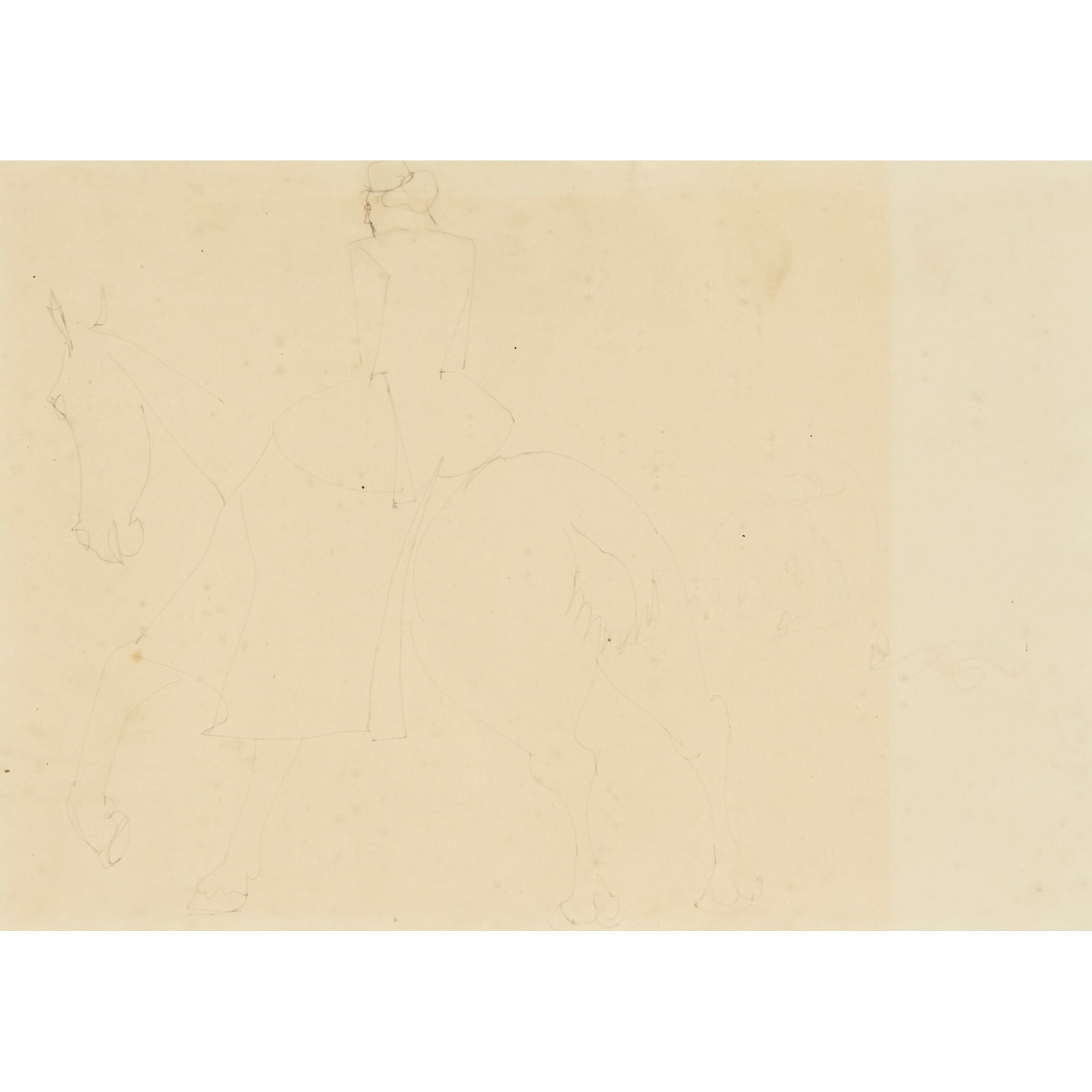 HENRI GAUDIER-BRZESKA (FRENCH 1891-1915): HENRI GAUDIER-BRZESKA (FRENCH 1891-1915) WOMAN ON HORSEBACK (ROTTEN ROW), 1913 pen and ink on paper, with head study (to reverse) 24.5cm x 35.5cm (9 5/8in x 14in) Collection of H.S (Jim) Ede;with Tib