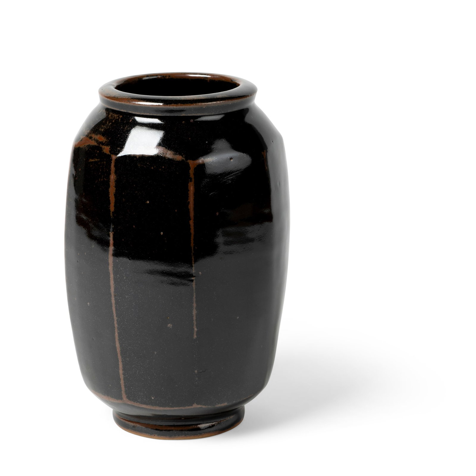 § DAVID LEACH (BRITISH 1911-2005): DAVID LEACH (BRITISH 1911-2005) VASE stoneware, with tenmoku glaze, cut sided 21cm high, 13cm diameter (8 ¼in high, 5in diameter) Private Collection, London.