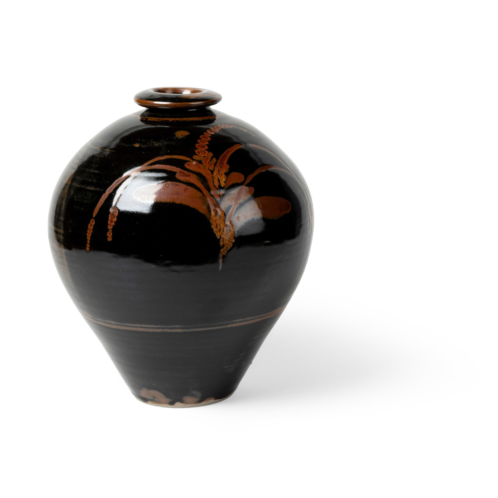 § DAVID LEACH (BRITISH 1911-2005): DAVID LEACH (BRITISH 1911-2005) 'FOXGLOVE' VASE impressed makers mark, stoneware, with tenmoku and iron glazes 32cm high, 27.5cm diameter (12 ½in high, 10 ¾in diameter) Private Collection, L