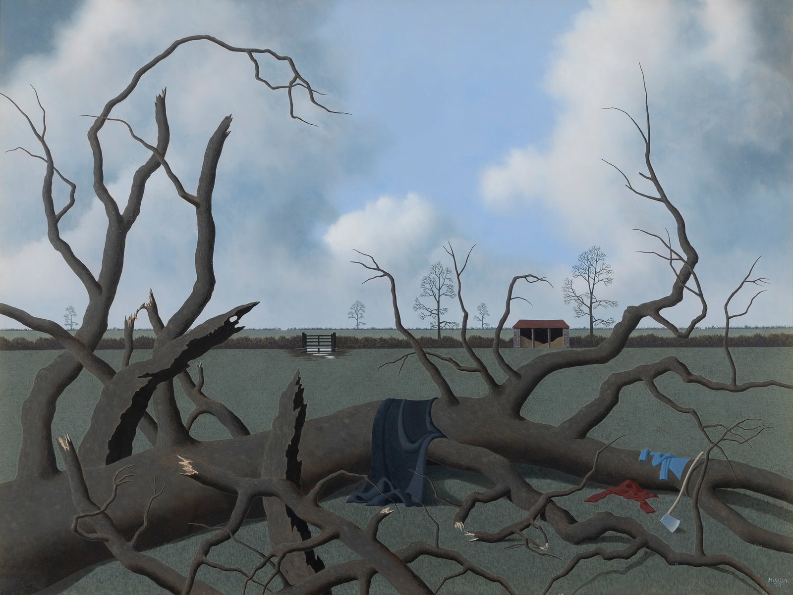§ TRISTRAM HILLIER R.A. (BRITISH 1905-1983): TRISTRAM HILLIER R.A. (BRITISH 1905-1983) FALLEN ELM, 1979 signed and dated (lower right), oil on canvas 60cm x 79cm (23 5/8in x 31in) The Lefevre Gallery, London;Sothebys, London, 20th Century Britis