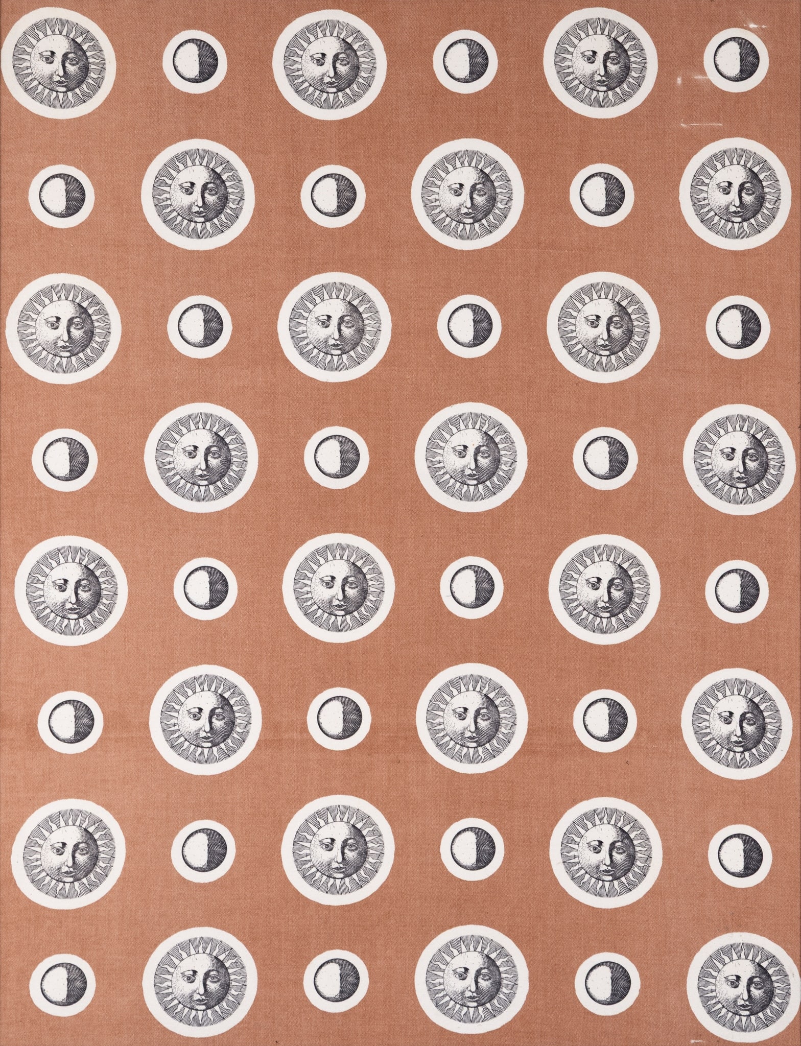 MITZI CUNLIFFE (AMERICAN 1918-2006) FOR DAVID WHITEHEAD LTD.: MITZI CUNLIFFE (AMERICAN 1918-2006) FOR DAVID WHITEHEAD LTD. SUN AND MOON PANEL, DESIGNED 1955-6 screenprint on cotton 113.5cm high, 87cm wide (44 5/8in high, 34 ¼in wide) Literature:Ideal Home,