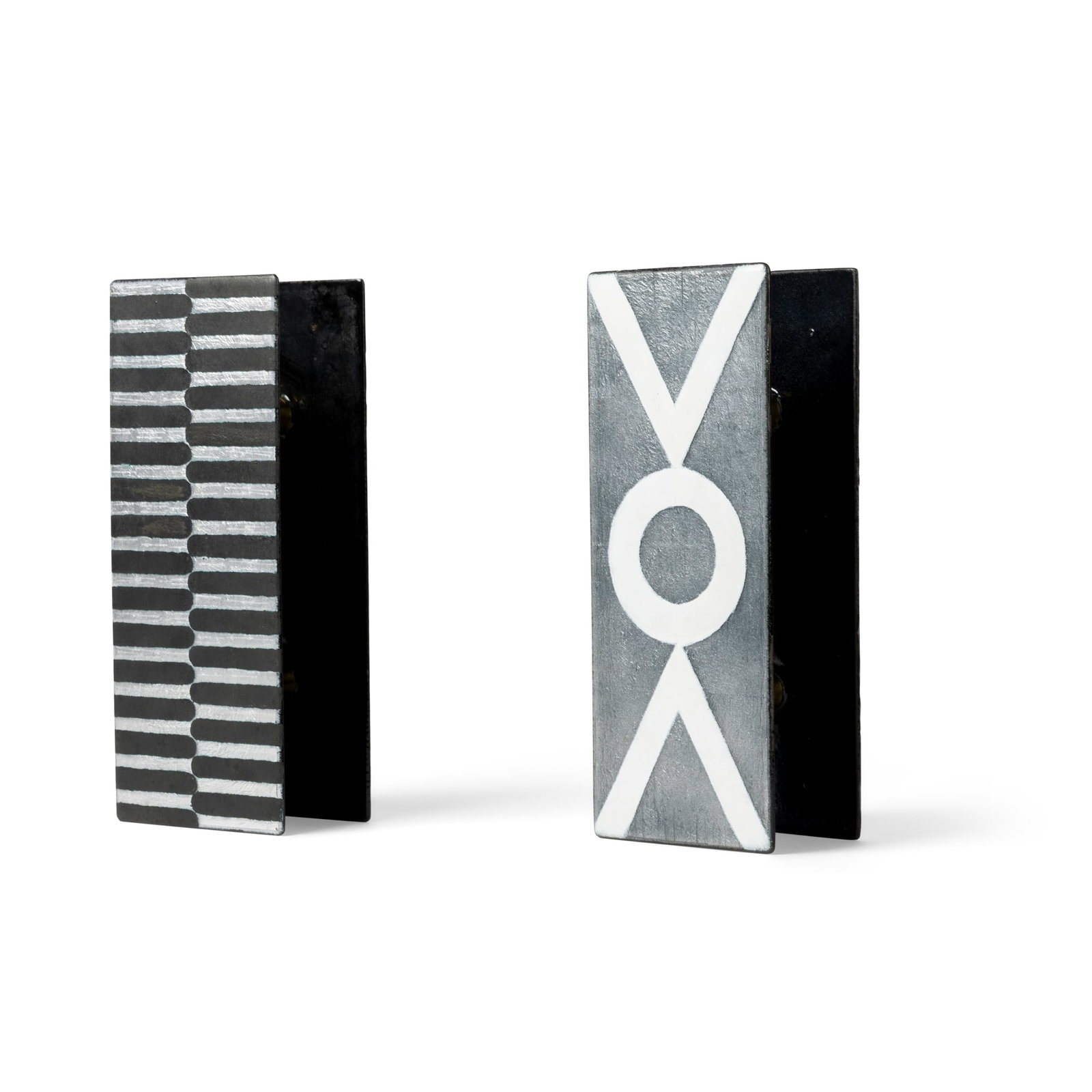 DEL CAMPO, ITALY: DEL CAMPO, ITALY TWO PAIRS OF DOOR HANDLES, 1970s enamelled metal and brass 30cm high, 12cm wide (11 ¾in high, 4 ¾in wide) and 30.5cm high, 12cm wide (12in high, 4 ¾in wide) (2)