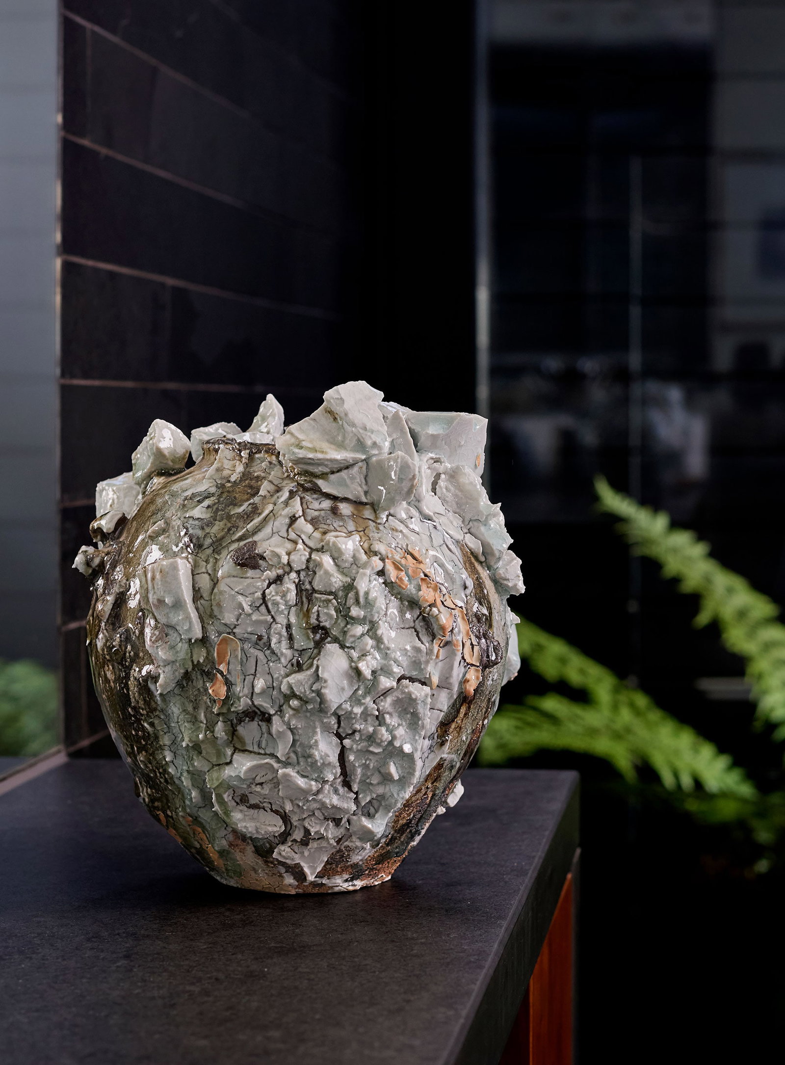 AKIKO HIRAI (JAPANESE 1970-): AKIKO HIRAI (JAPANESE 1970-) MOON JAR painted artist's mark, stoneware with porcelain deposits 24cm high, 26cm wide (9 ½in high, 10 ¼in wide)