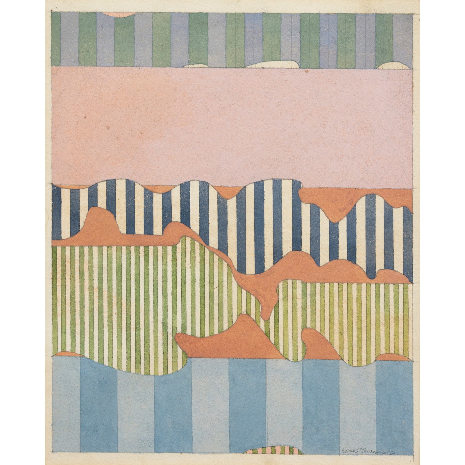 § TOM PHILLIPS C.B.E., R.A. (BRITISH 1937-2022): TOM PHILLIPS C.B.E., R.A. (BRITISH 1937-2022) COLOUR SECTION STUDY, 1963 signed in pencil (lower right), watercolour 22.5cm x 19.5cm (9in x 7 ¾in) Marlborough Fine Art, London, where acquired by