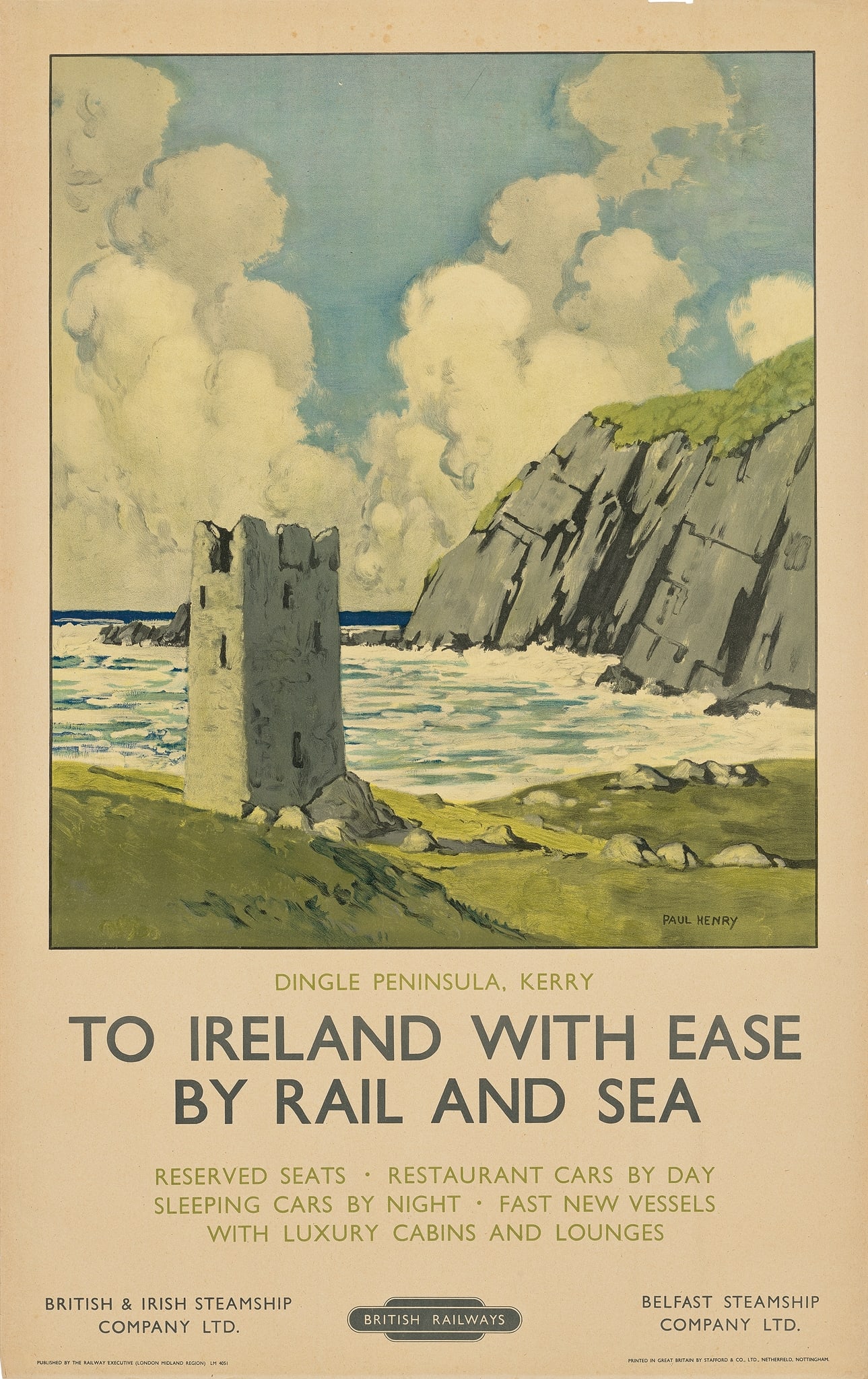 PAUL HENRY (1876–1958): PAUL HENRY (1876–1958) TO IRELAND WITH EASE, DINGLE PENINSULA, KERRY lithographic poster, c.1950, condition A-; not backed 40 x 25in. (102 x 64cm.)