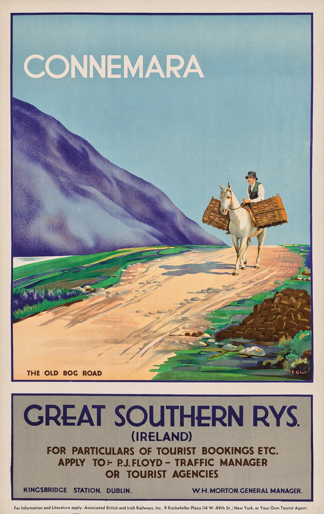 I. B. GRAY (DATES UNKNOWN): I. B. GRAY (DATES UNKNOWN) CONNEMARA lithographic poster, c.1930, condition A-; backed on linen 40 x 25in. (102 x 64cm.)