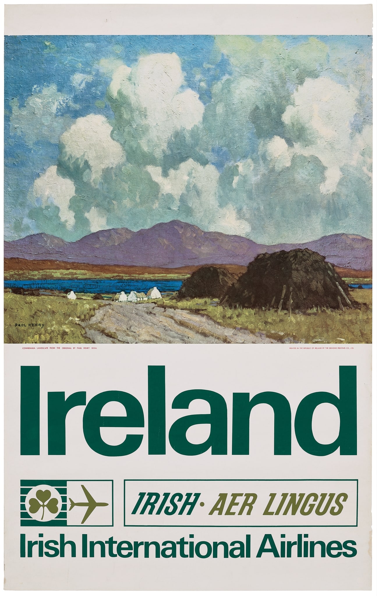 PAUL HENRY (1876–1958): PAUL HENRY (1876–1958) IRELAND, IRISH AER LINGUS, CONNEMARA LANDSCAPE offset lithographic poster, c.1960, condition A-; not backed 40 x 25in. (102 x 64cm.)