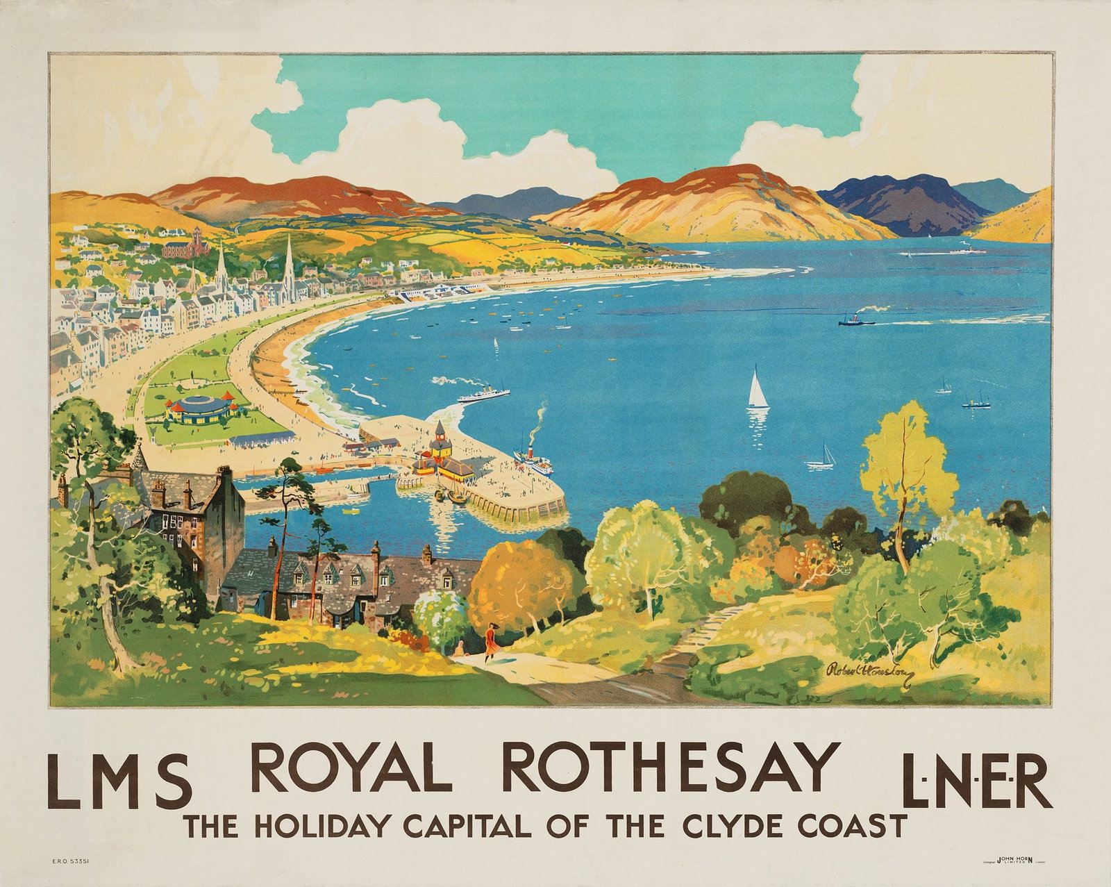 ROBERT HOUSTON (1891-1942): ROBERT HOUSTON (1891-1942) ROYAL ROTHESAY lithographic poster, c.1935 condition B+; backed on linen 40 x 50in. (102 x 127cm.)