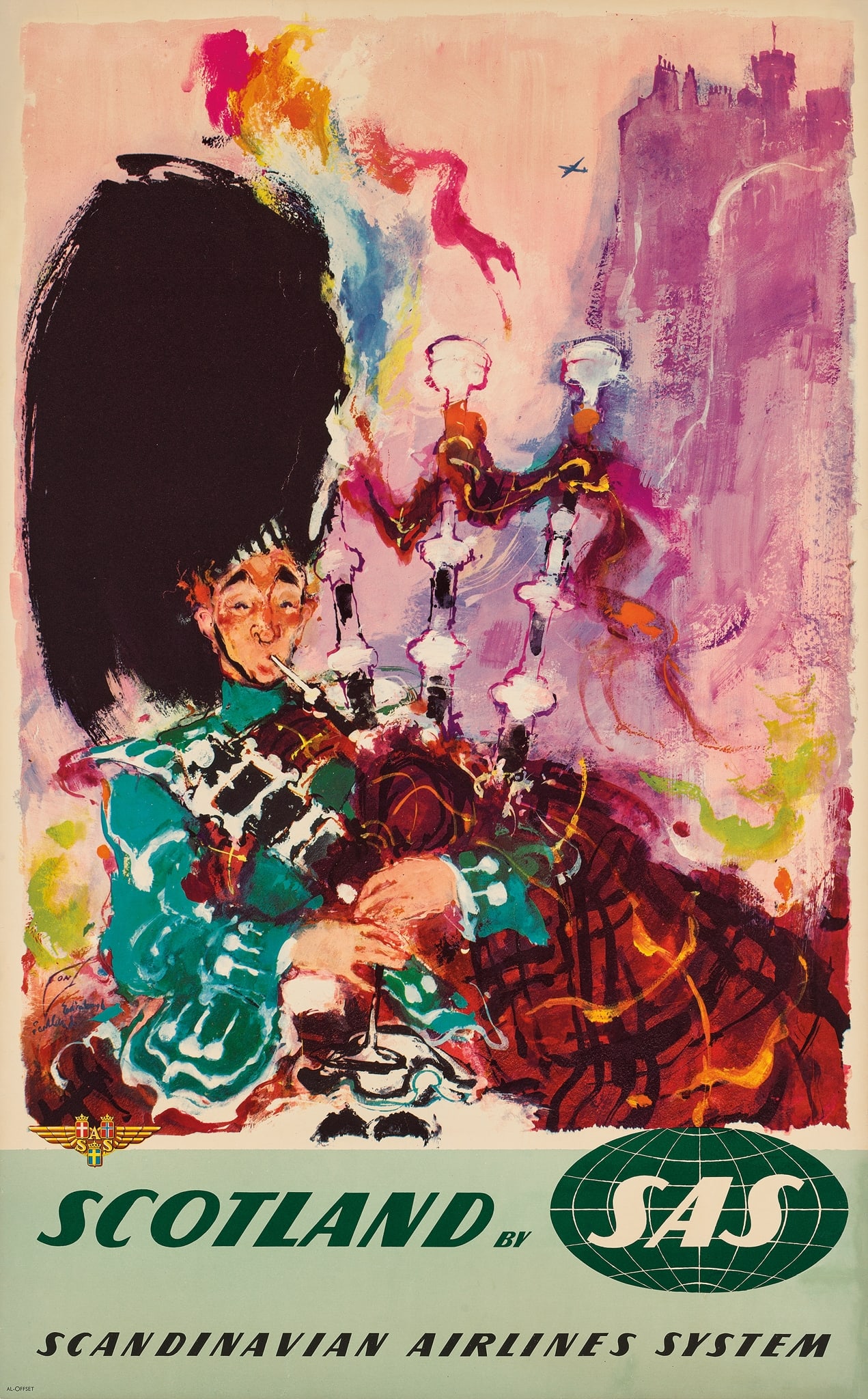 OTTO NIELSEN (1916–2000): OTTO NIELSEN (1916–2000) SCOTLAND BY SAS offset lithographic poster, 1960, condition A-; backed on linen 39.5 x 24in. (100 x 64cm.)