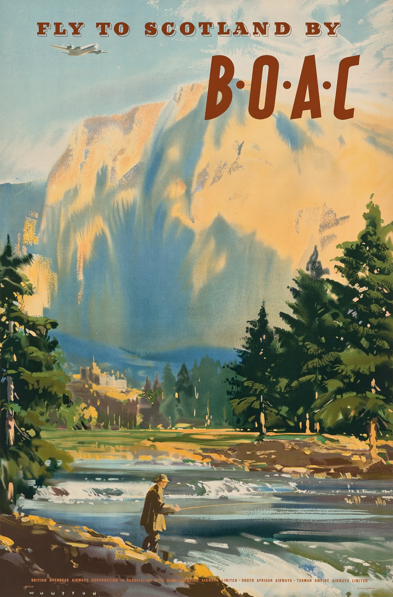 FRANK WOOTTON (1911–1998): FRANK WOOTTON (1911–1998) FLY TO SCOTLAND BY B.O.A.C lithographic poster, 1950, condition A-; backed on linen 30 x 19.5in. (76 x 49cm.)