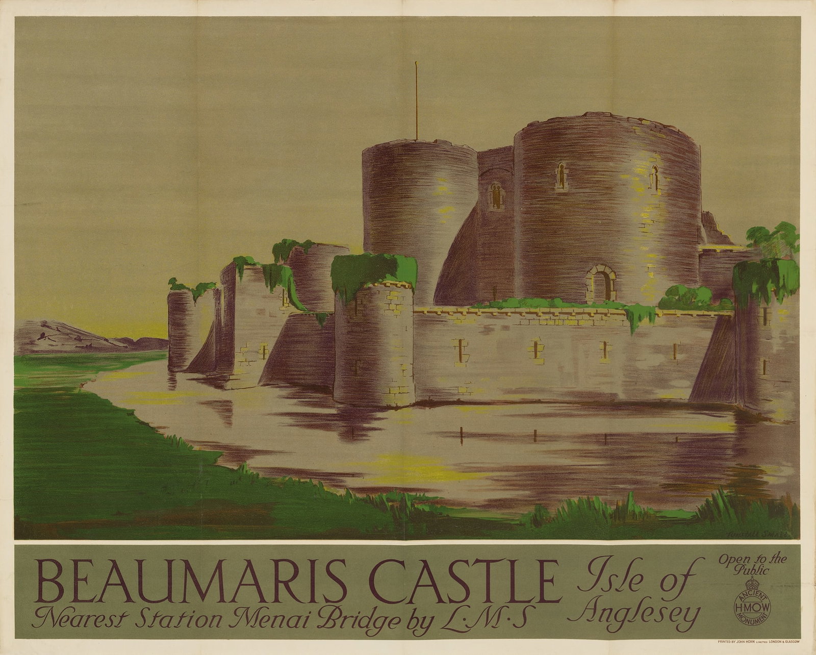 CHARLES TUNSTALL SMALL (1888-1958): CHARLES TUNSTALL SMALL (1888-1958) BEAUMARIS CASTLE lithographic poster, condition B+; not backed 40 x 50 in. (102 x 127 cm.) 